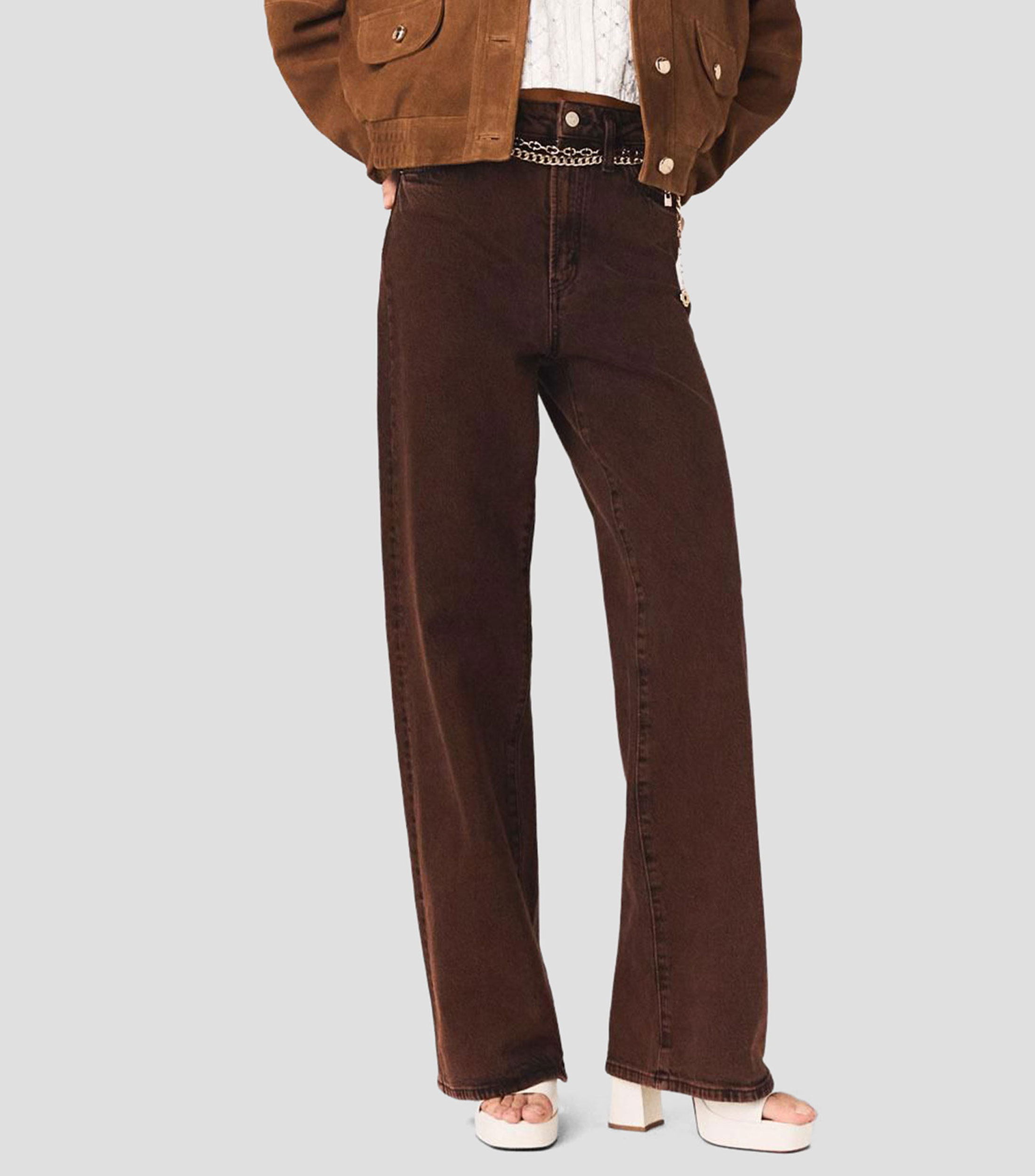 Jeans de corte recto café Mujer