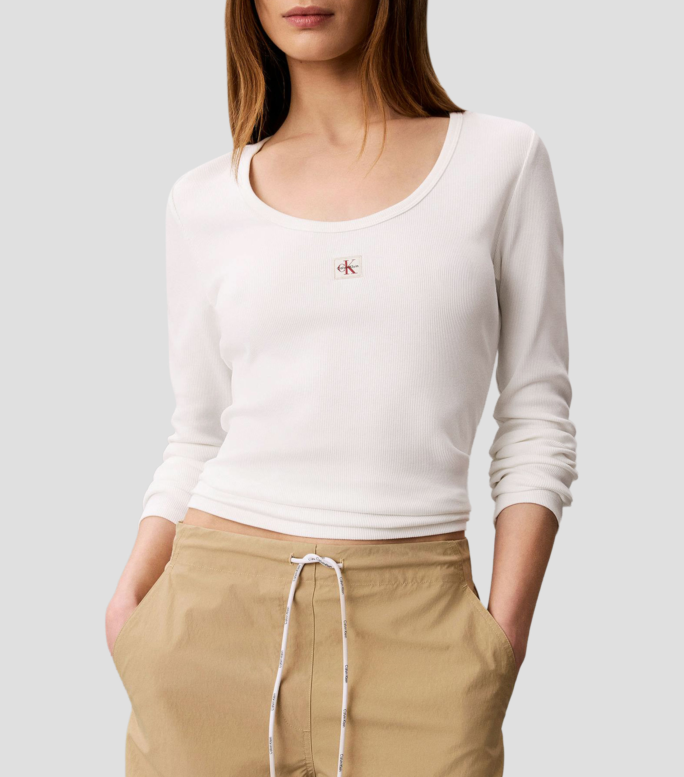Playera cuello redondo manga larga sólido Mujer
