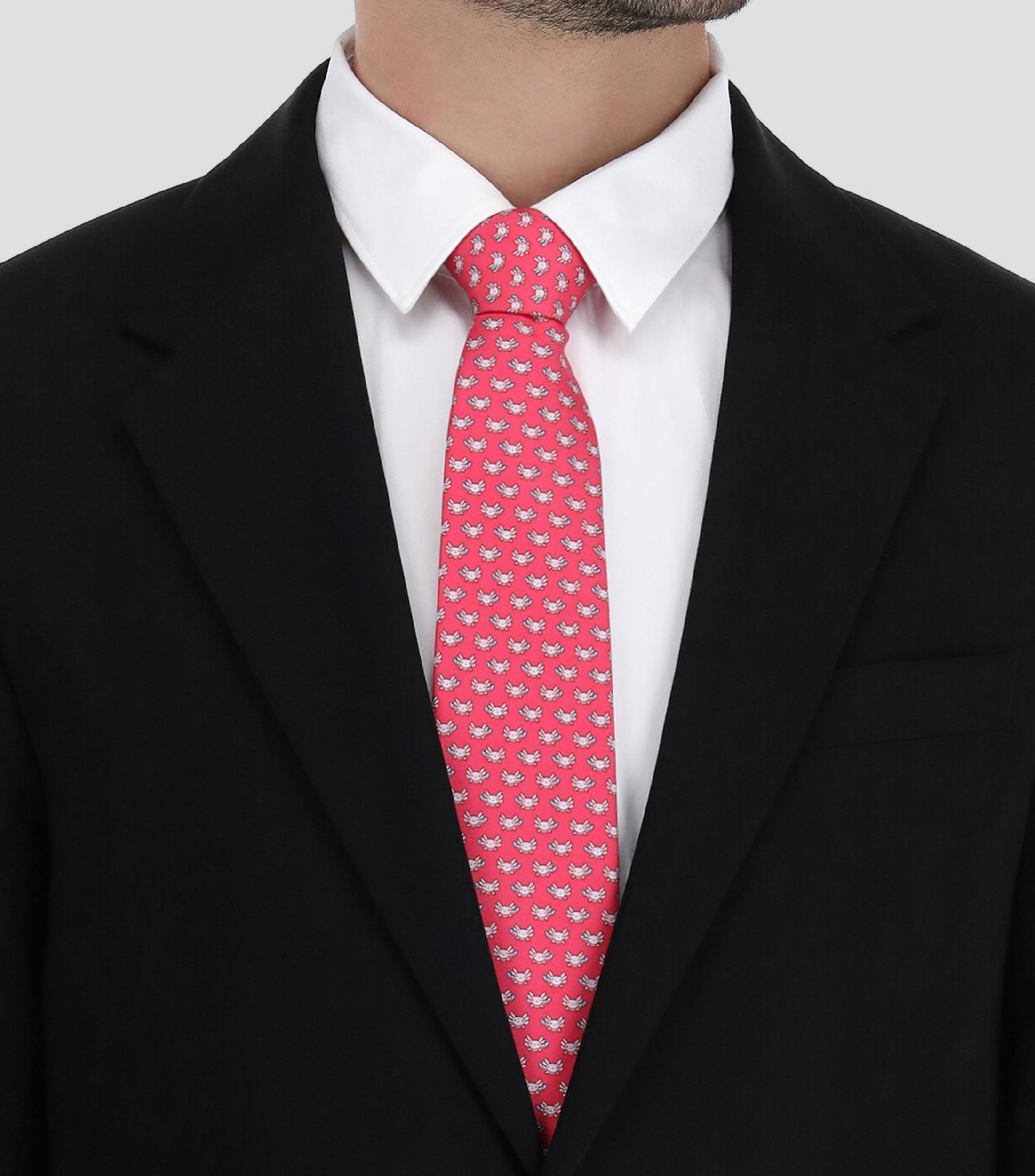 Corbata ancha en seda con ajolotes Hombre