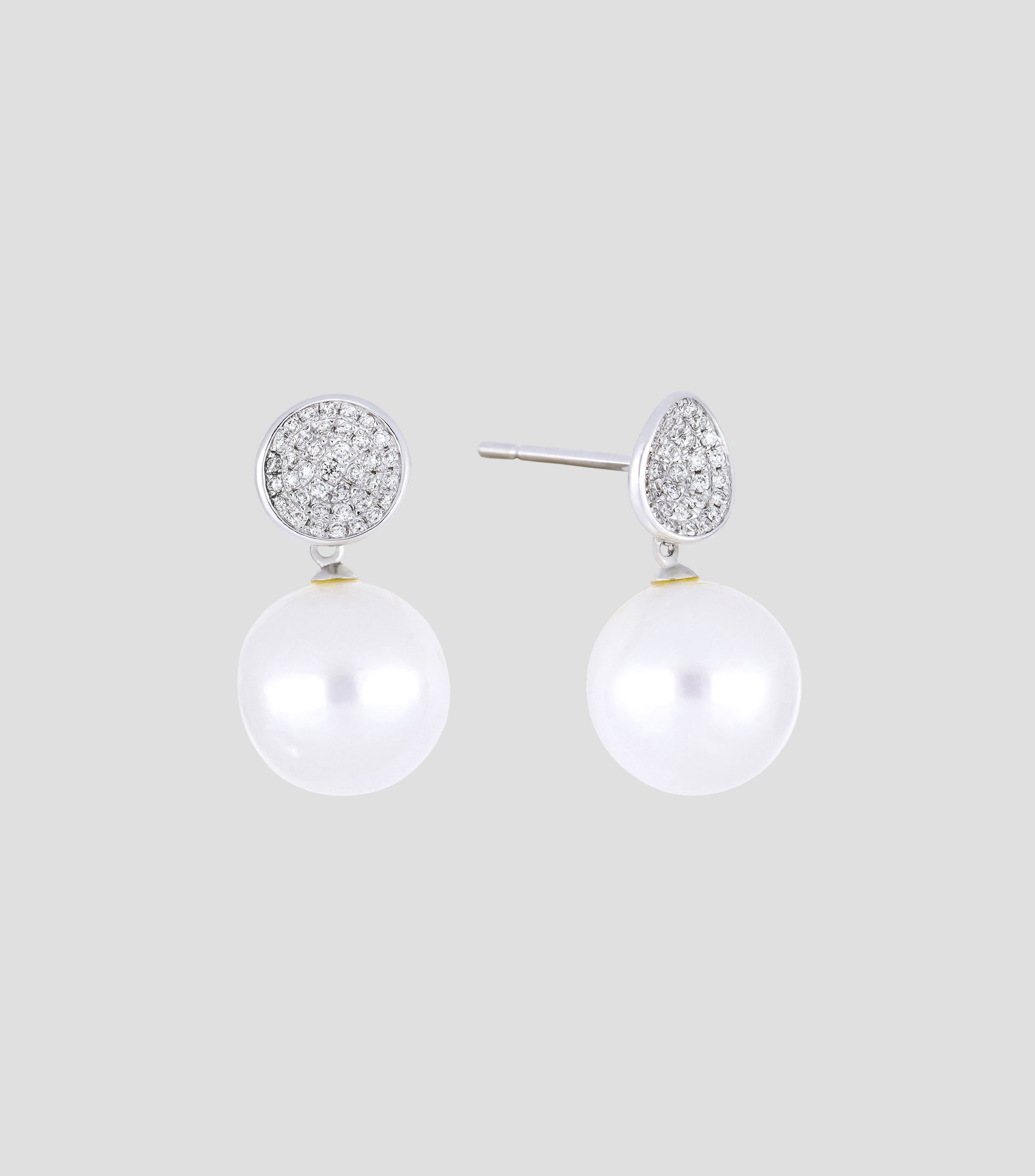 Aretes en oro blanco 14 Kts con perla y diamantes Mujer