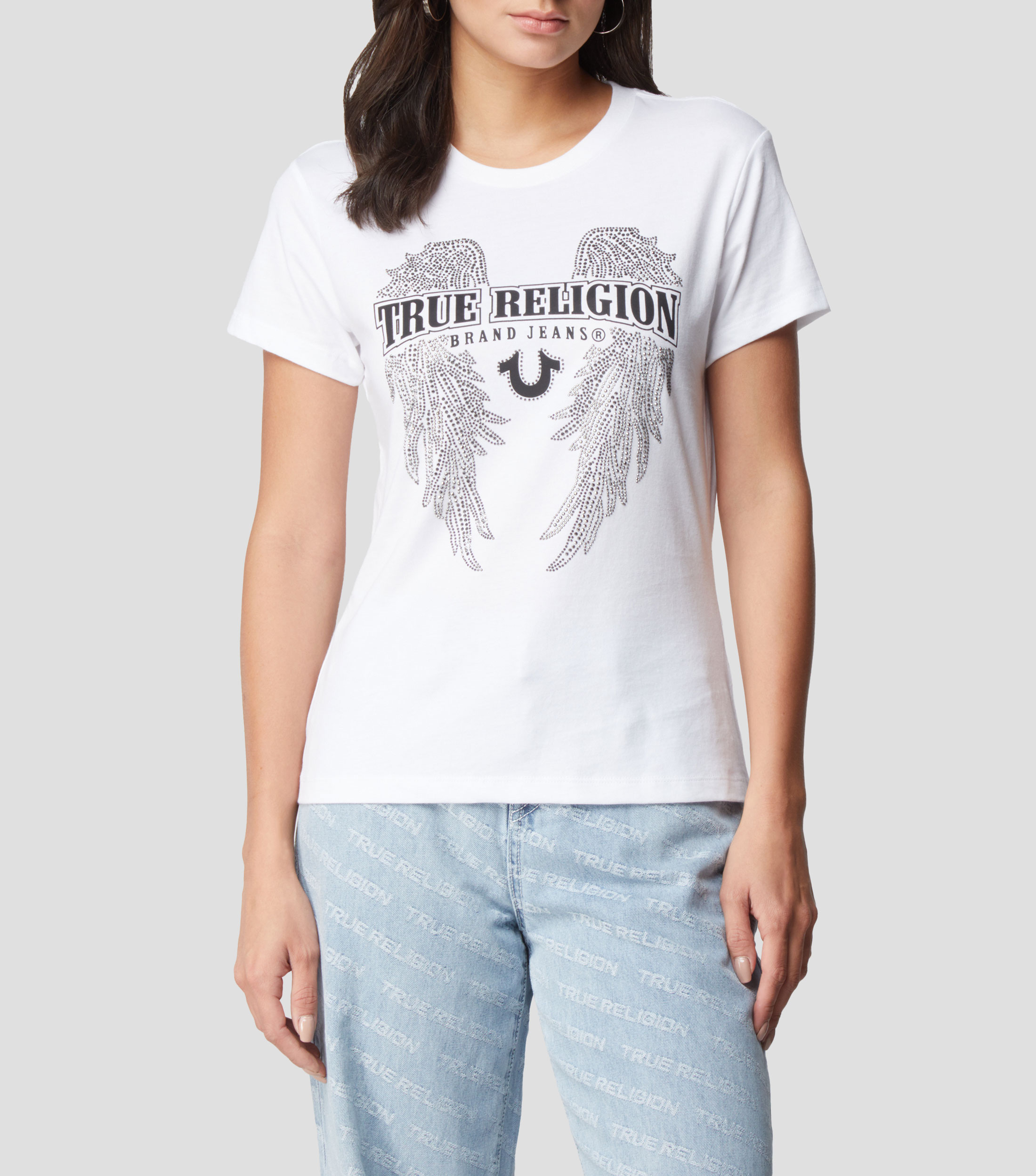 Camiseta, Rayas De Pedrería, Cuello Redondo, Media Manga, Turquesa Claro | Ulla Popken