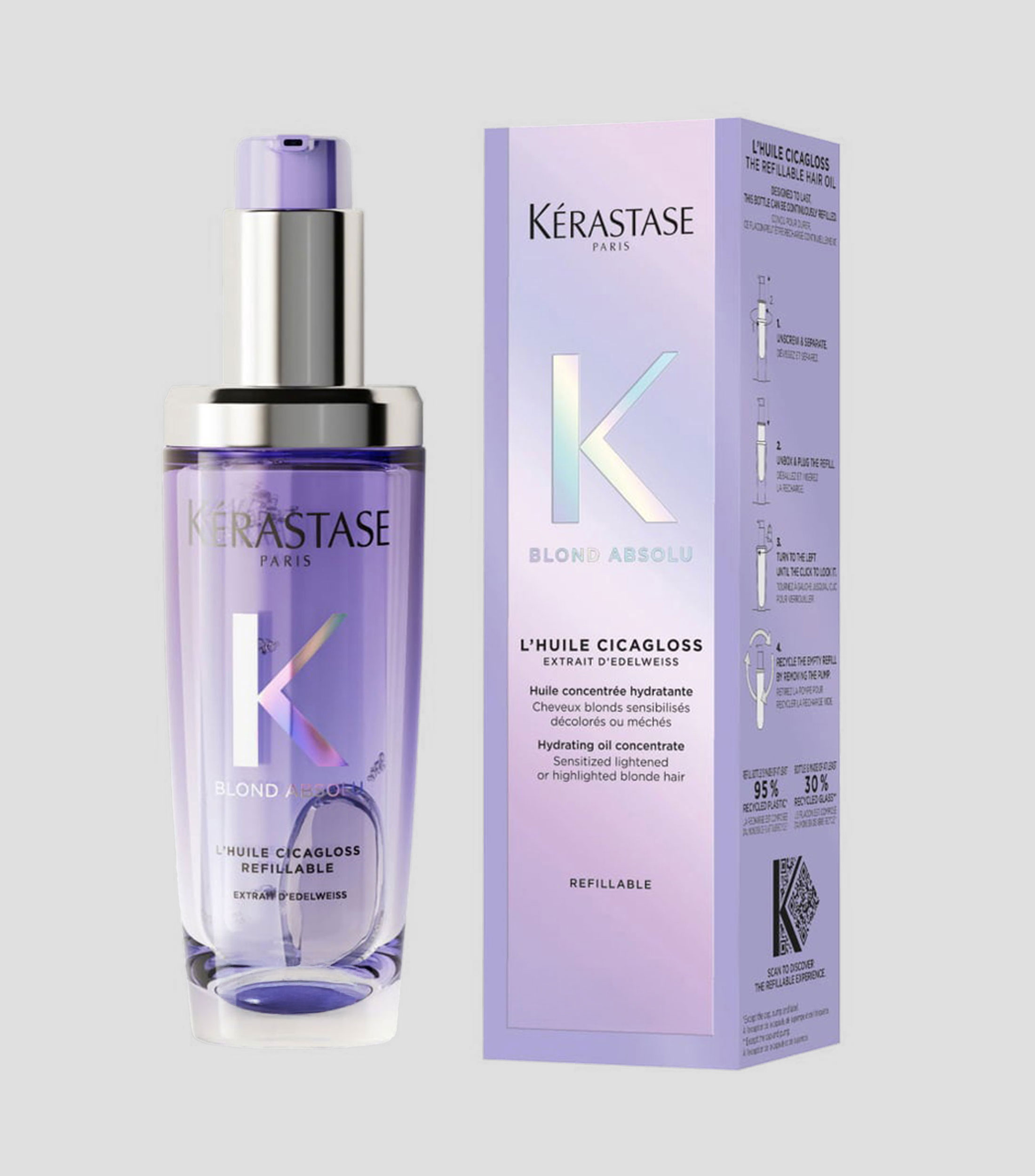 Aceite Capilar Hidratante Cicagloss para cabello Rubio, 75 ml