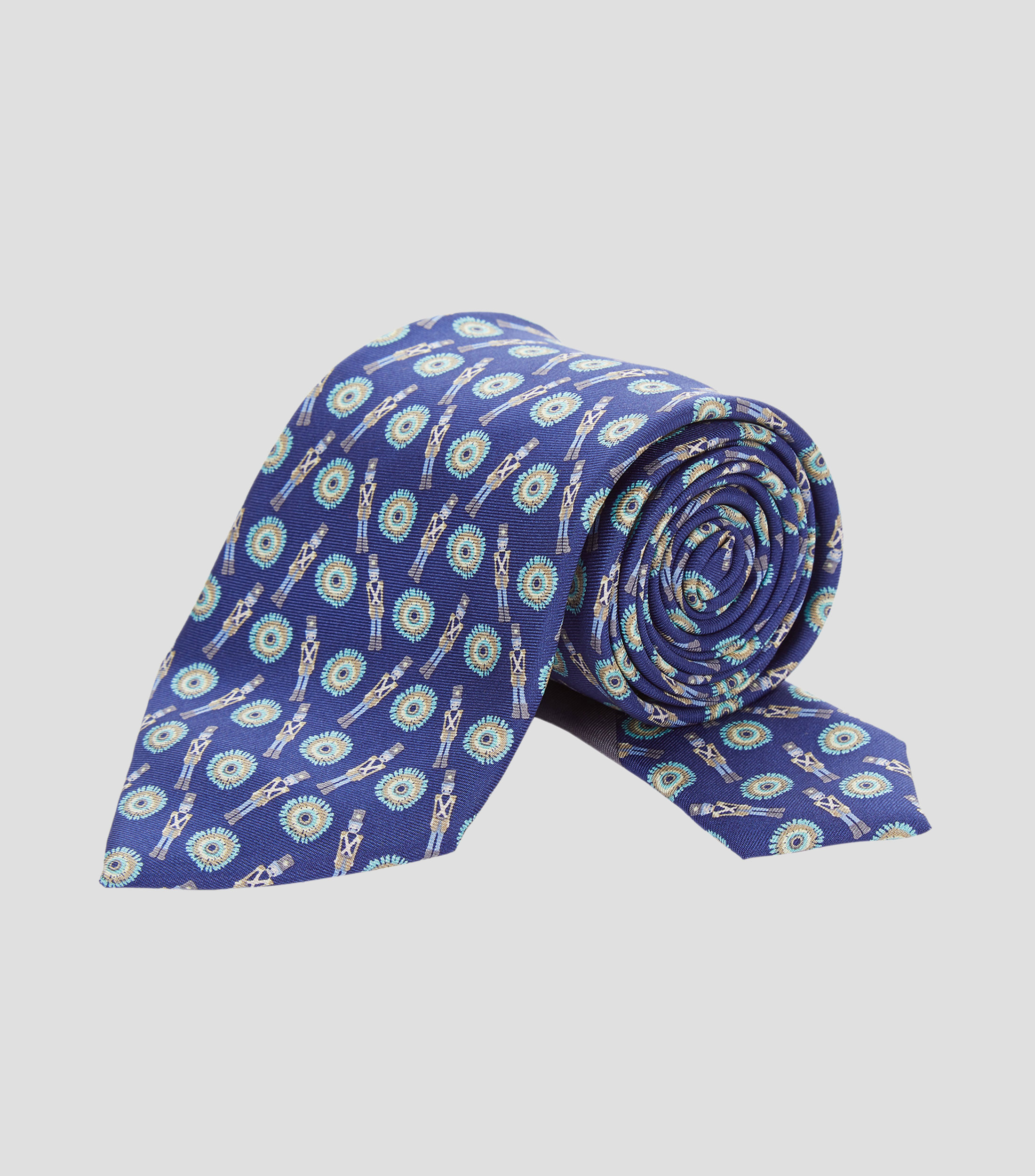 Corbata ancha de seda azul con Juguete Mexicano
