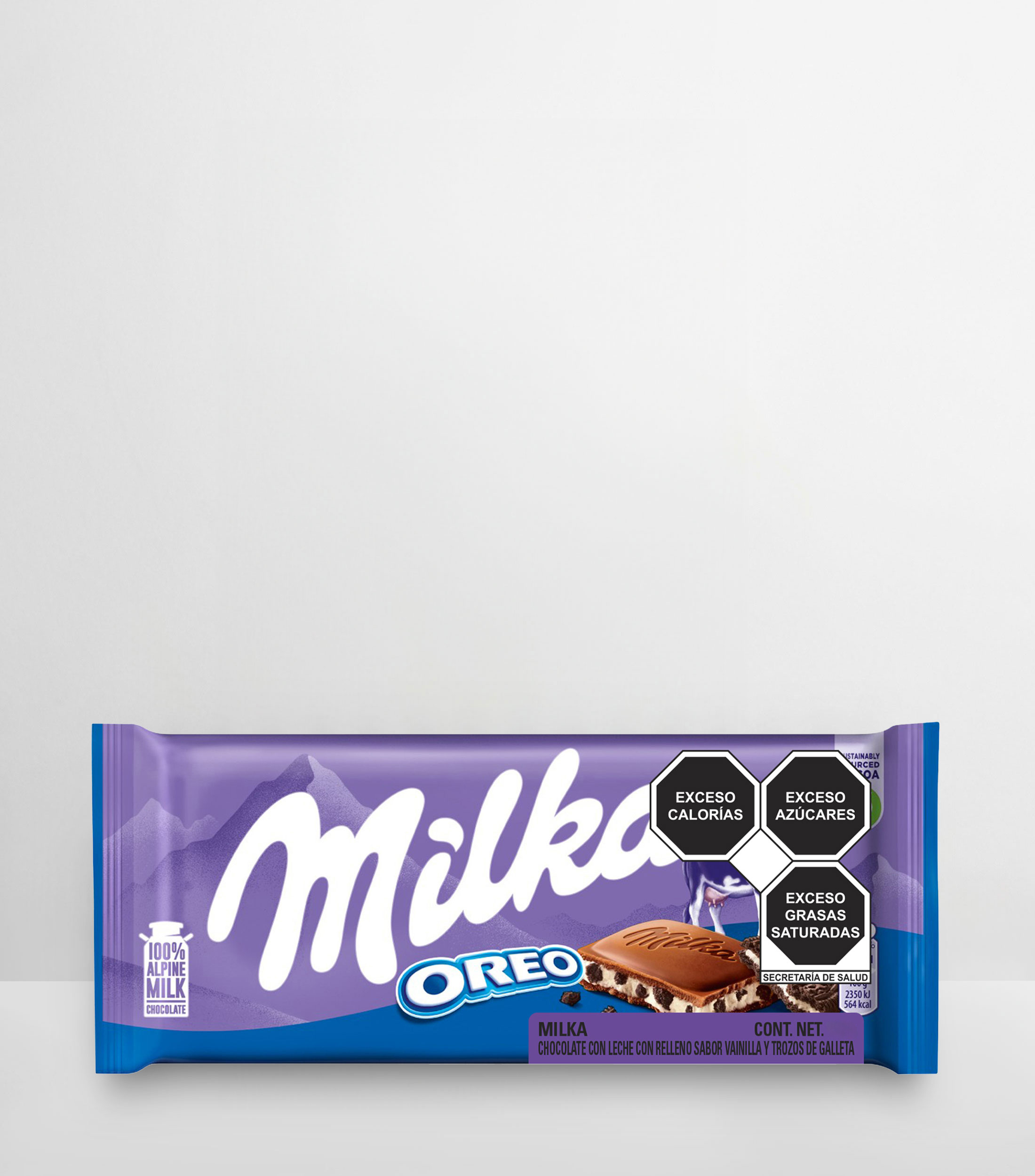 Chocolate con leche relleno sabor vainilla y trozos de galleta, 100 gr