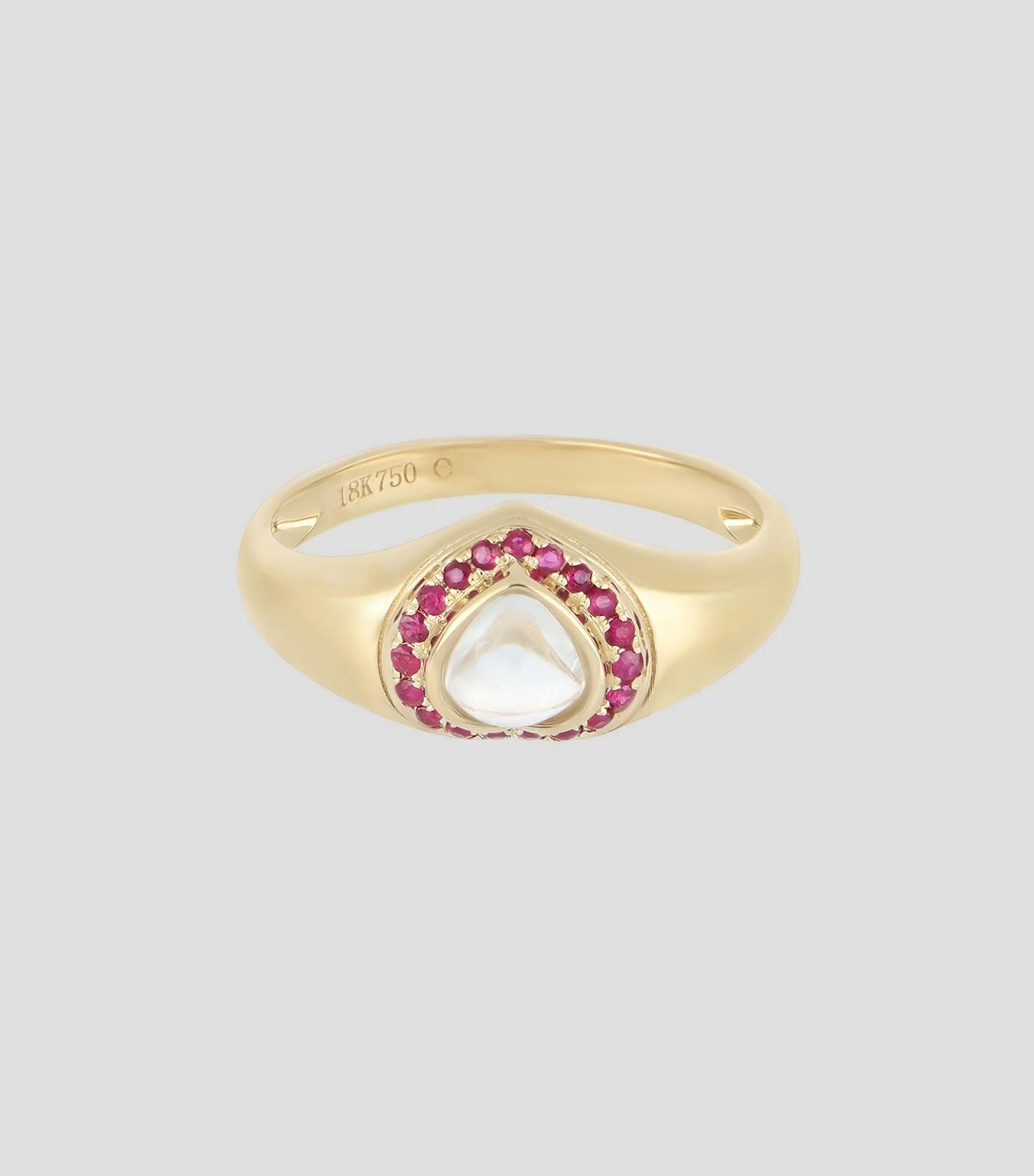 Anillo en oro amarillo de 18 kilates con Moonstone y Rubí Mujer