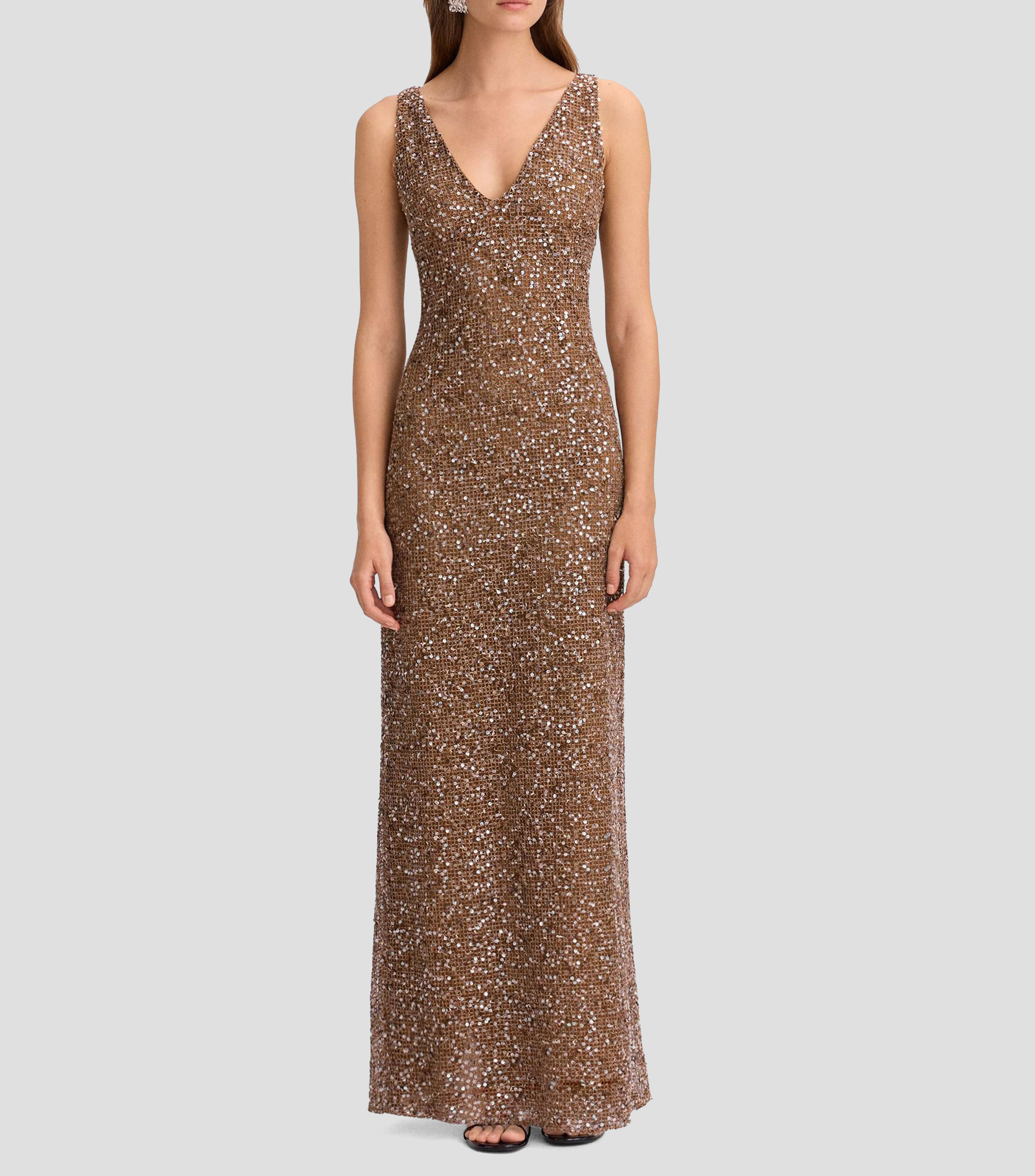 Vestido de fiesta largo liso con lentejuelas mujer