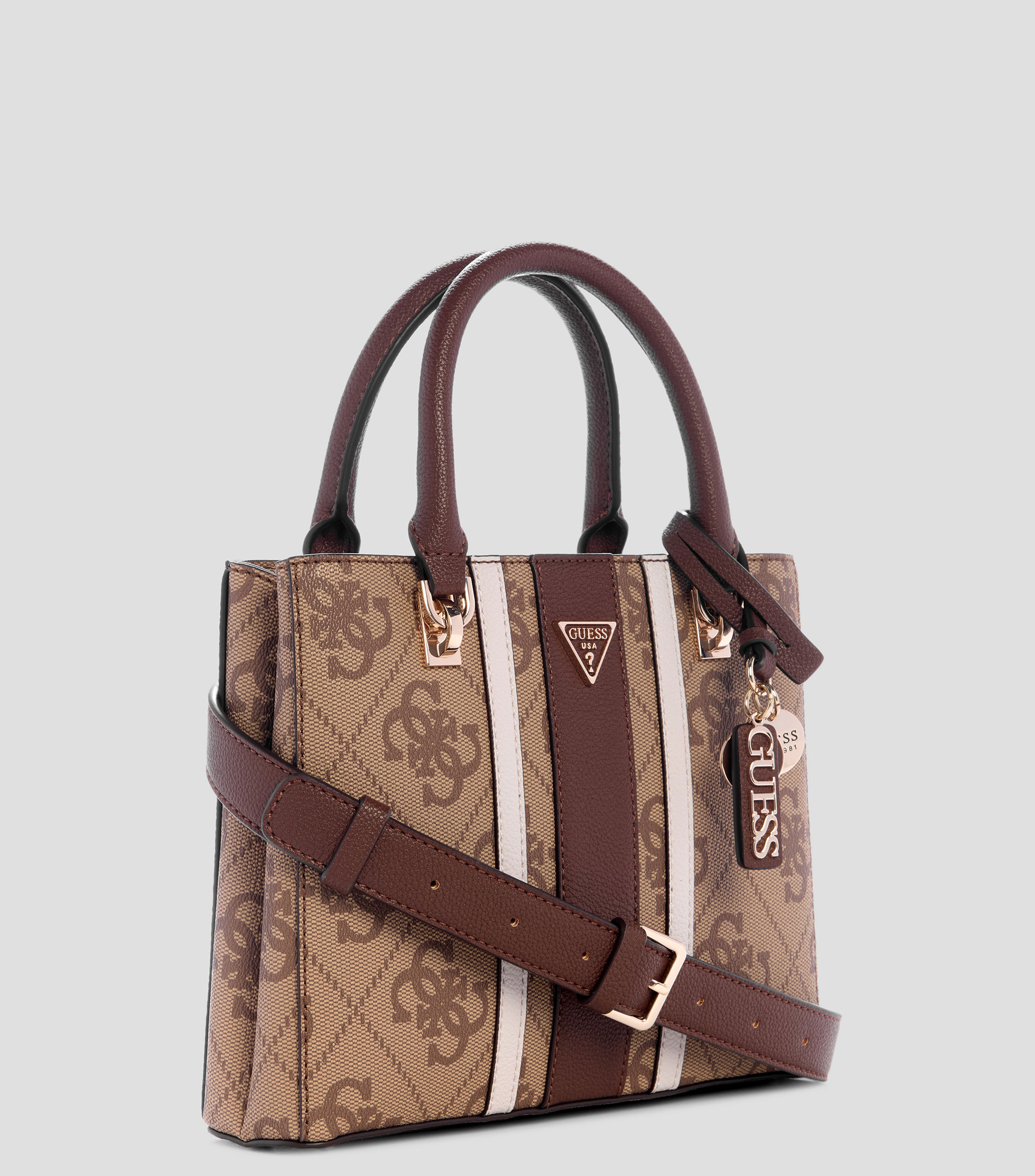 Bolsa satchel café estampada Mujer