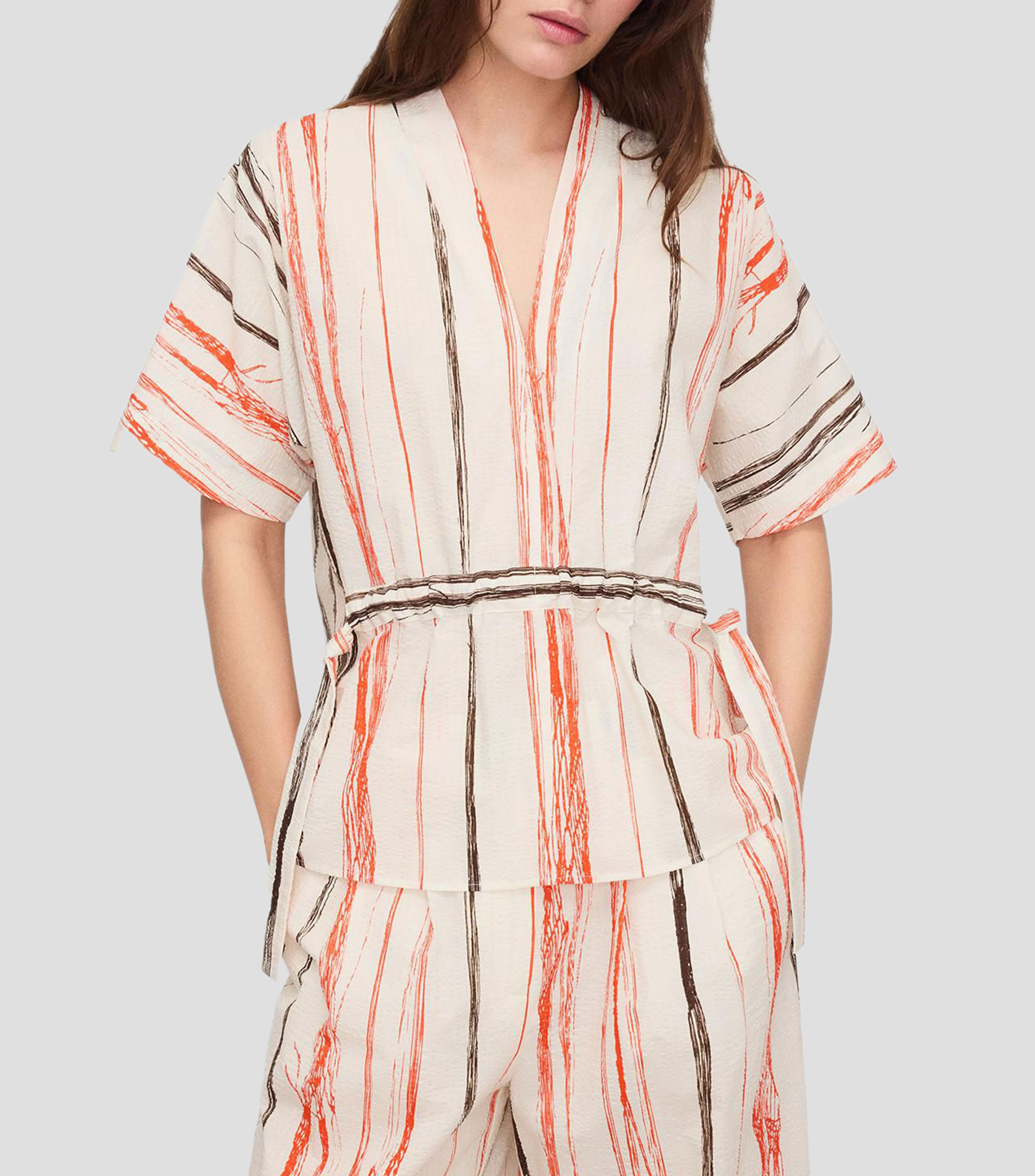 Camisa con líneas manga corta Mujer