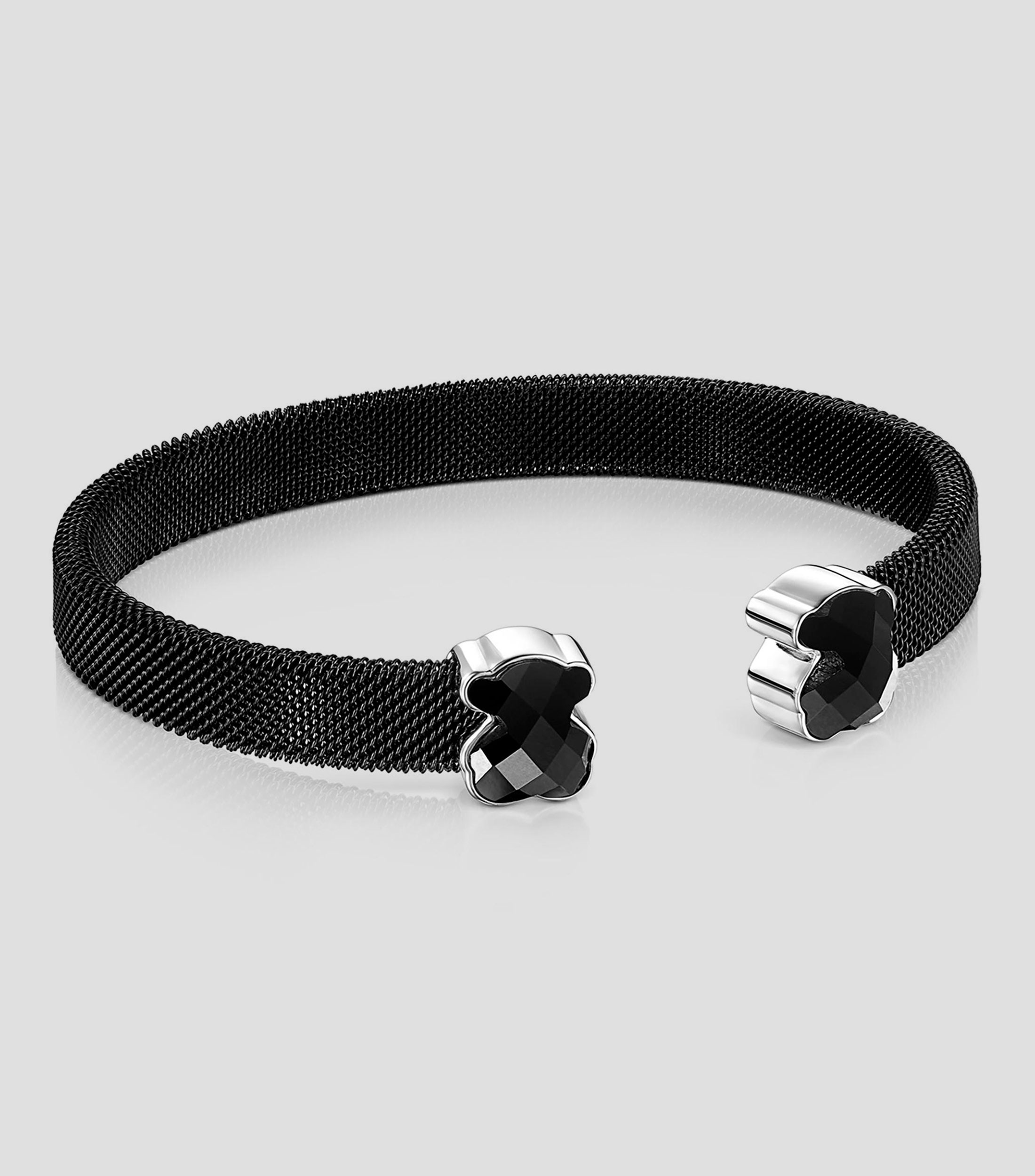 Brazalete negro con osos y ónix Icon Mesh Mujer