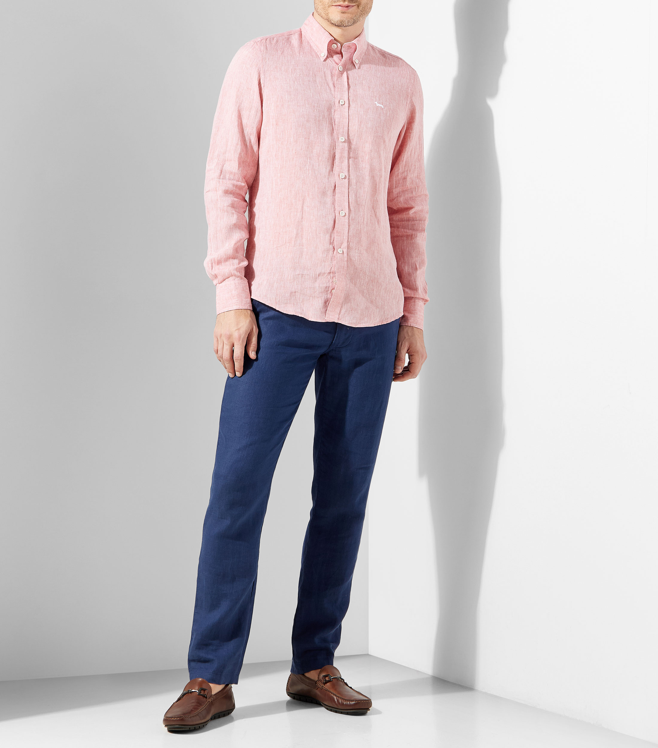 Camisa lisa de lino manga larga Hombre