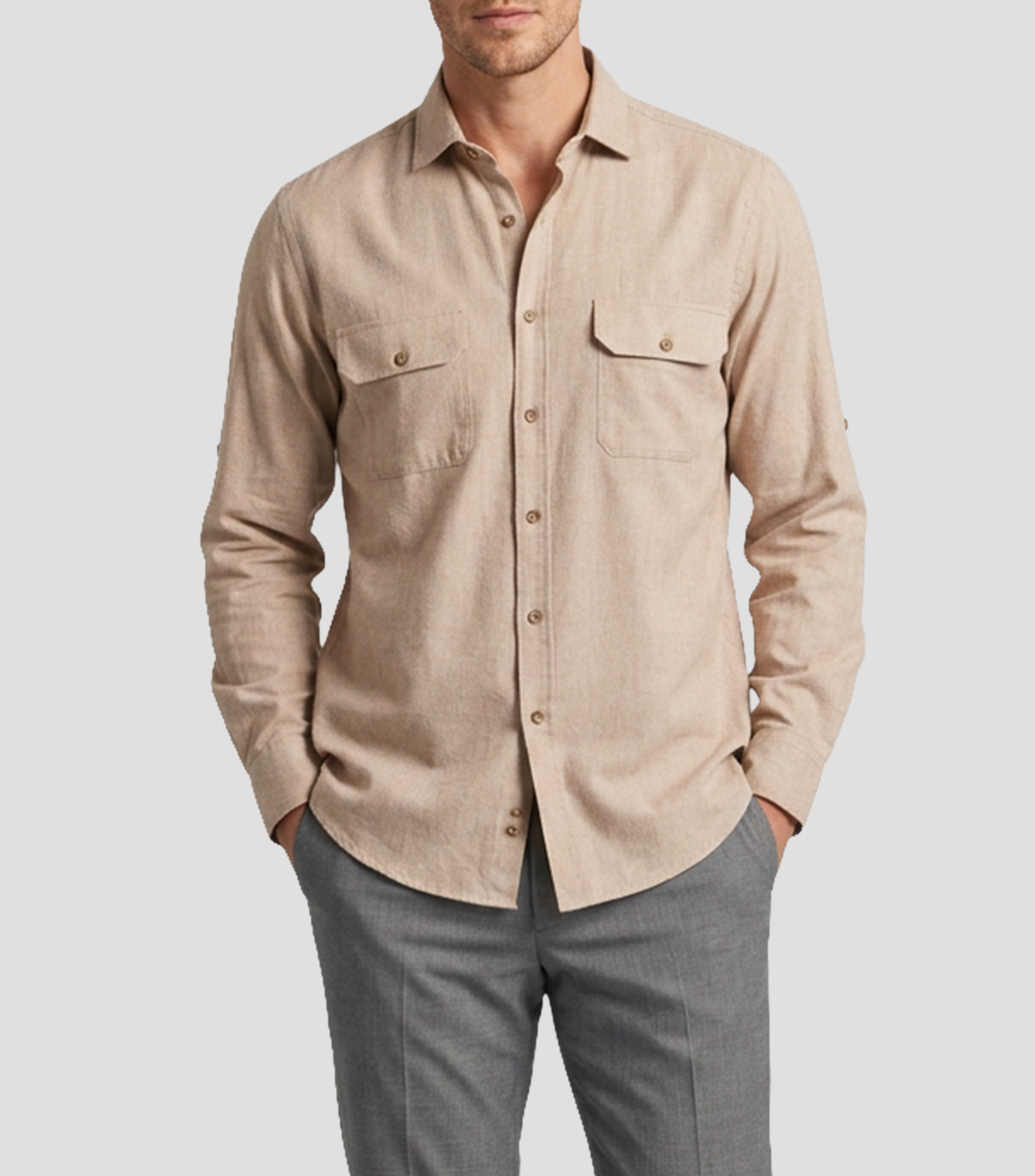 Camisa jaspeada manga larga Hombre