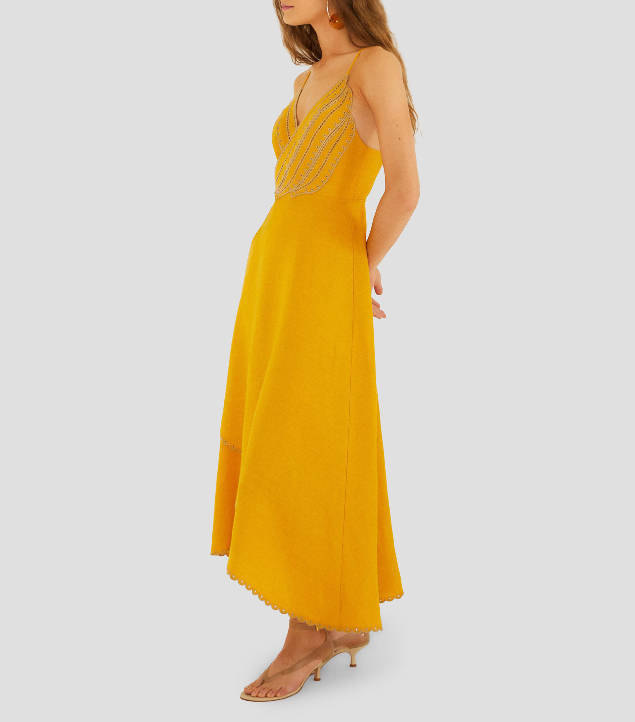 Vestido de fiesta largo sin mangas y diseño sólido Yellow Bananas Mujer