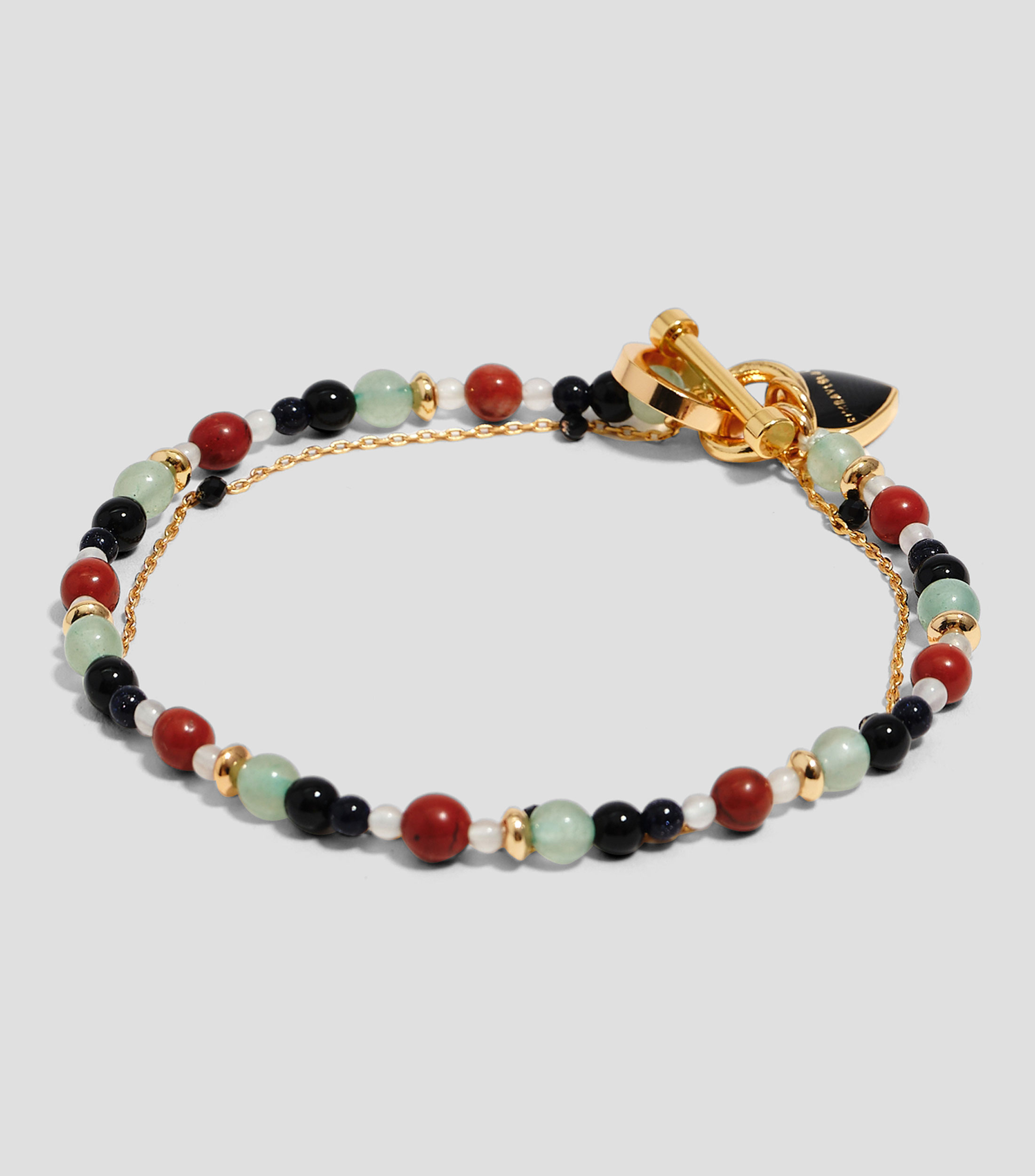 Pulsera doble con Corazon y Piedras Mujer