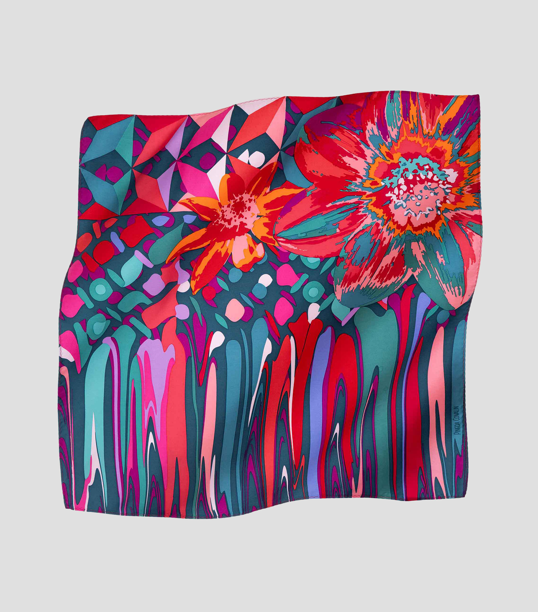 Mascada en seda verde estampada Mujer