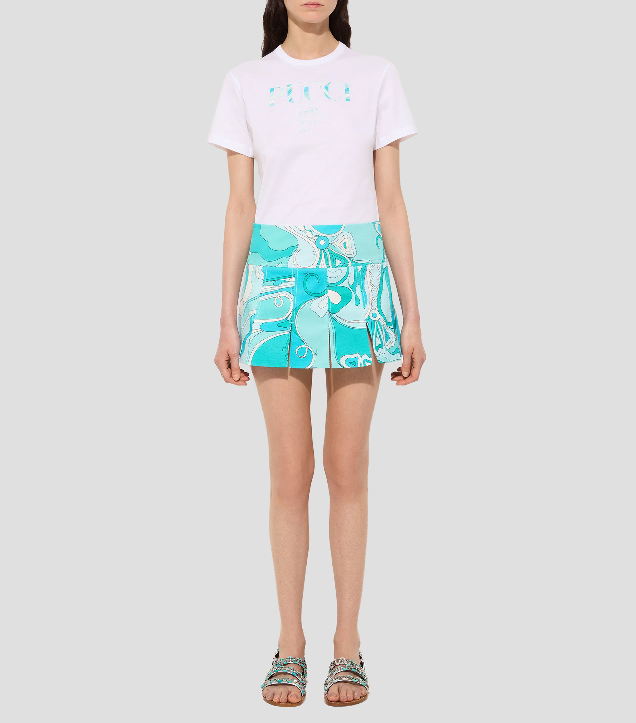 Playera de cuello redondo con manga corta estampada Mujer