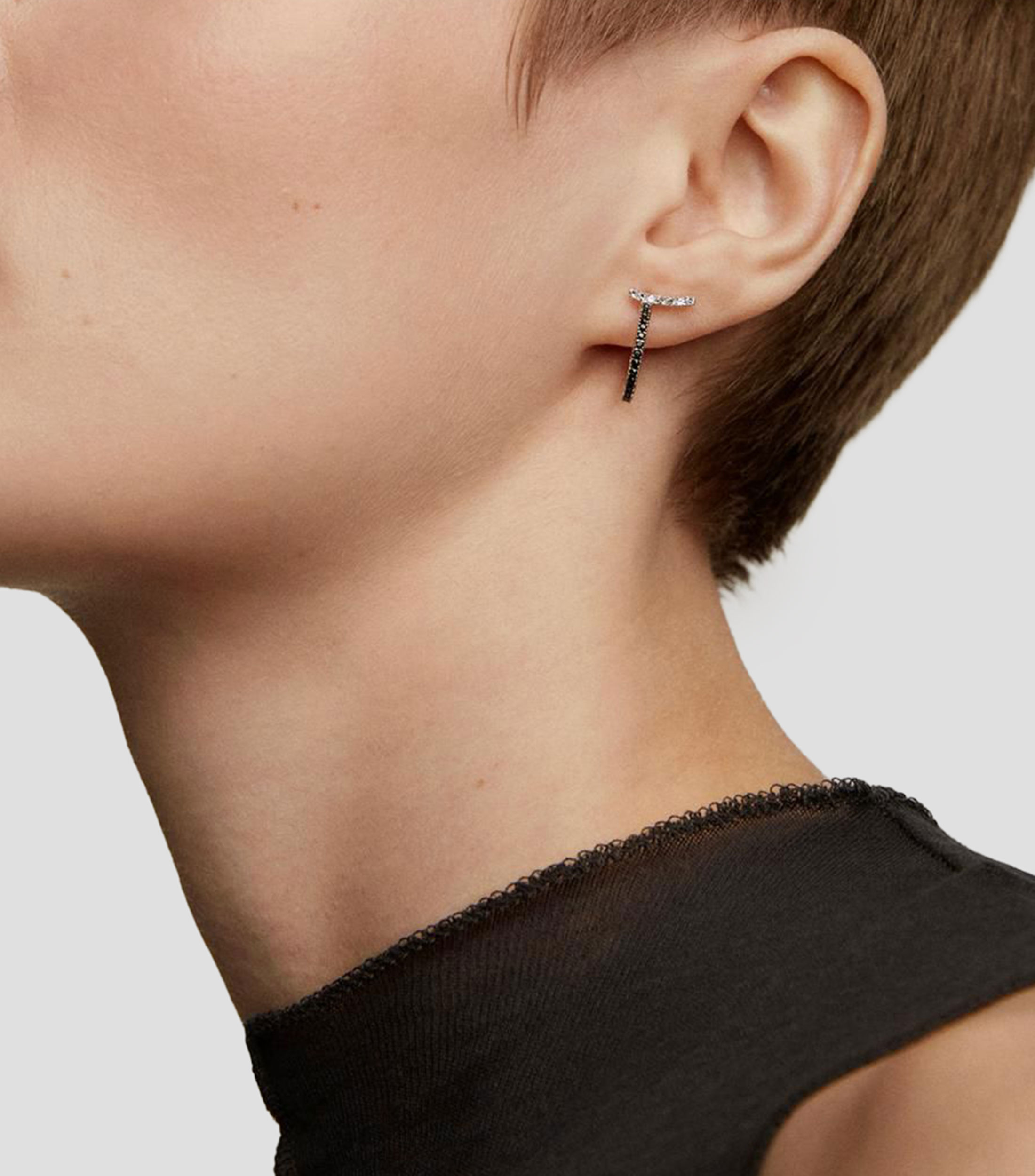 Pendientes de aro en plata .925 con topacios blancos y espinelas negras Crossbow Mujer