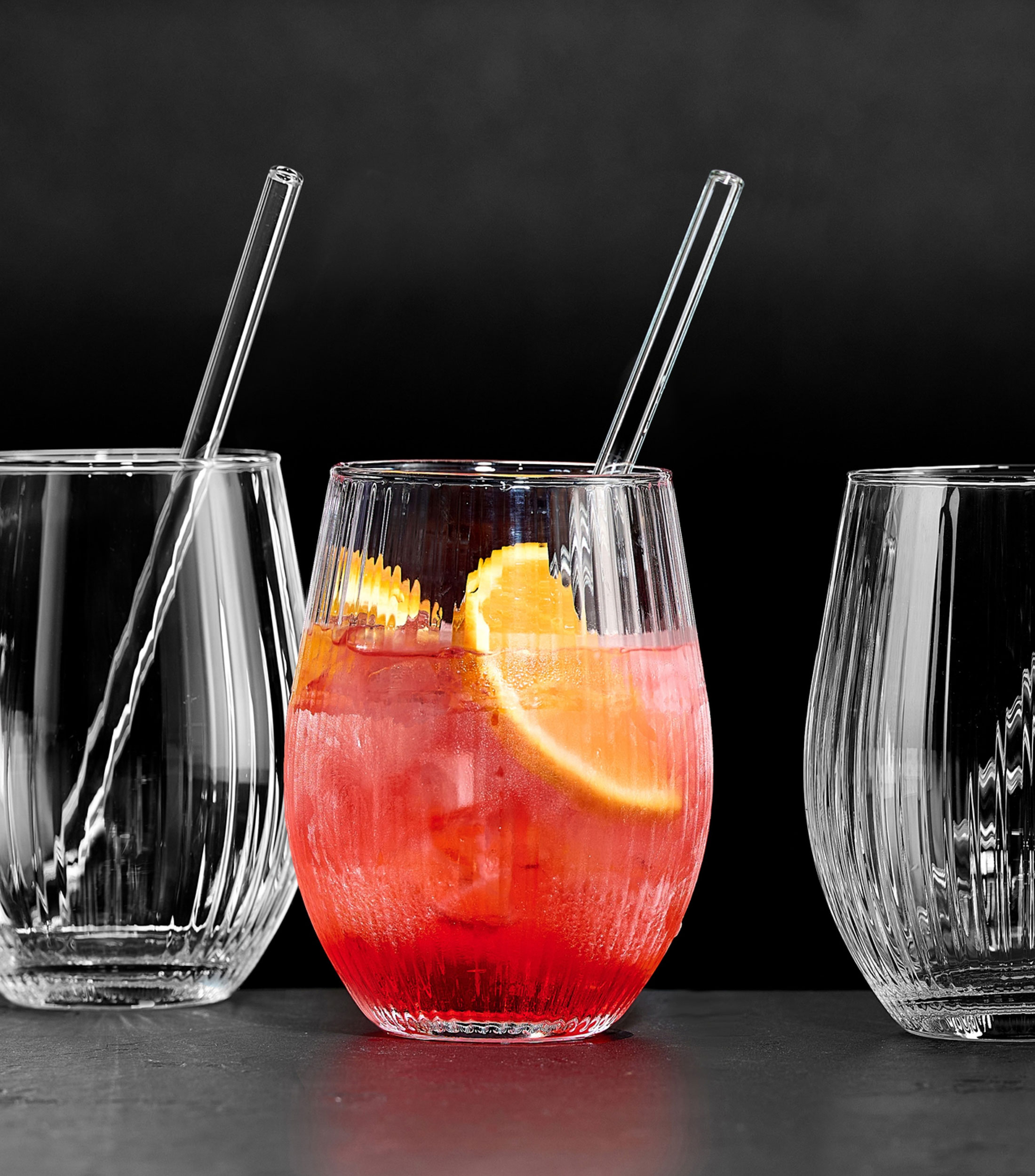 Set 4 Vasos con popote de cristal