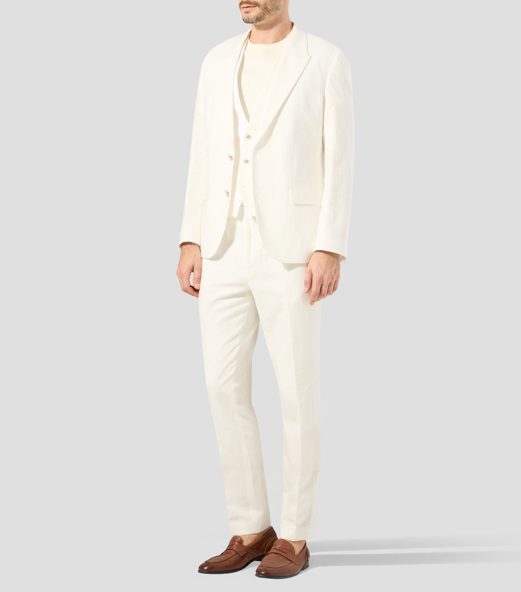 Traje con chaleco slim fit en algodón y lino Hombre