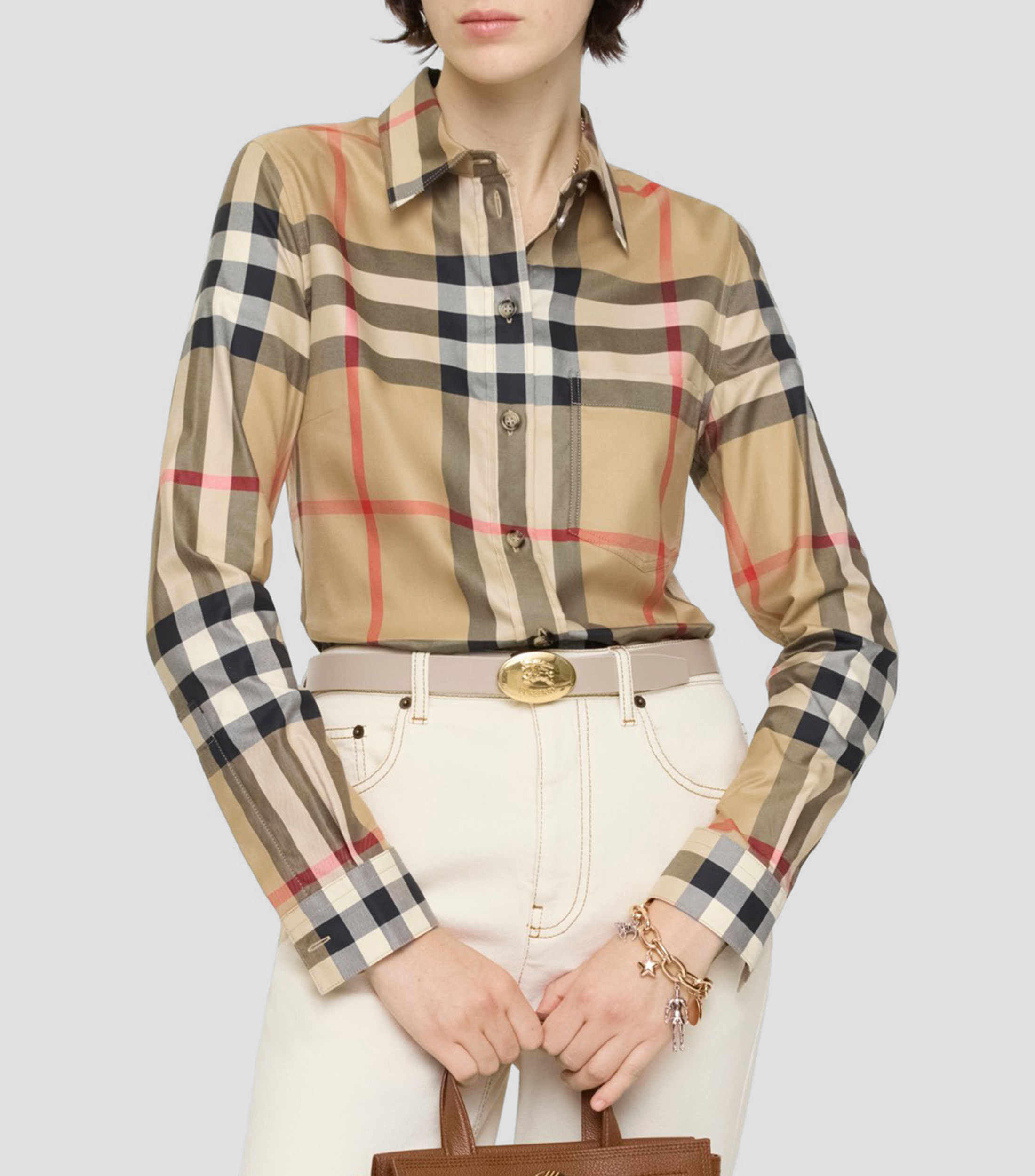 Camisa con cuadros check manga larga Mujer