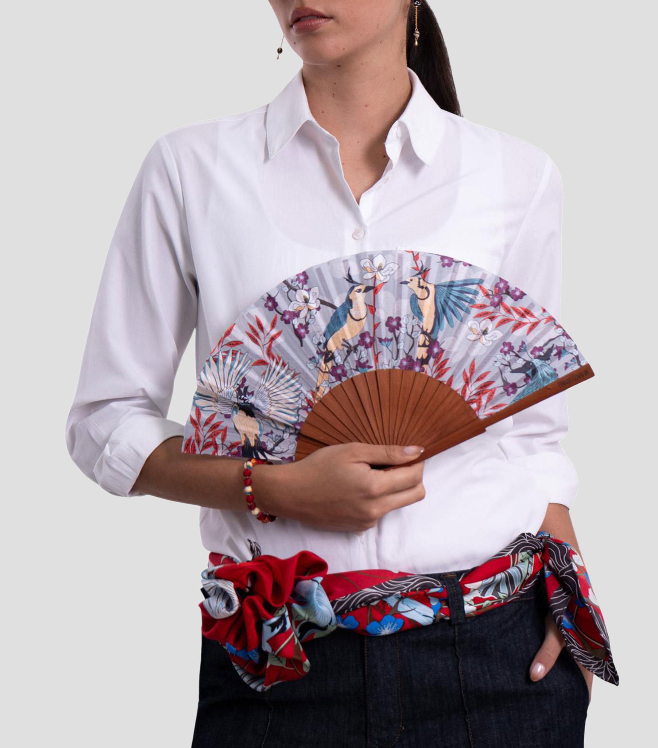 Abanico gris Estampado IIK Urraca Mexicana Mujer