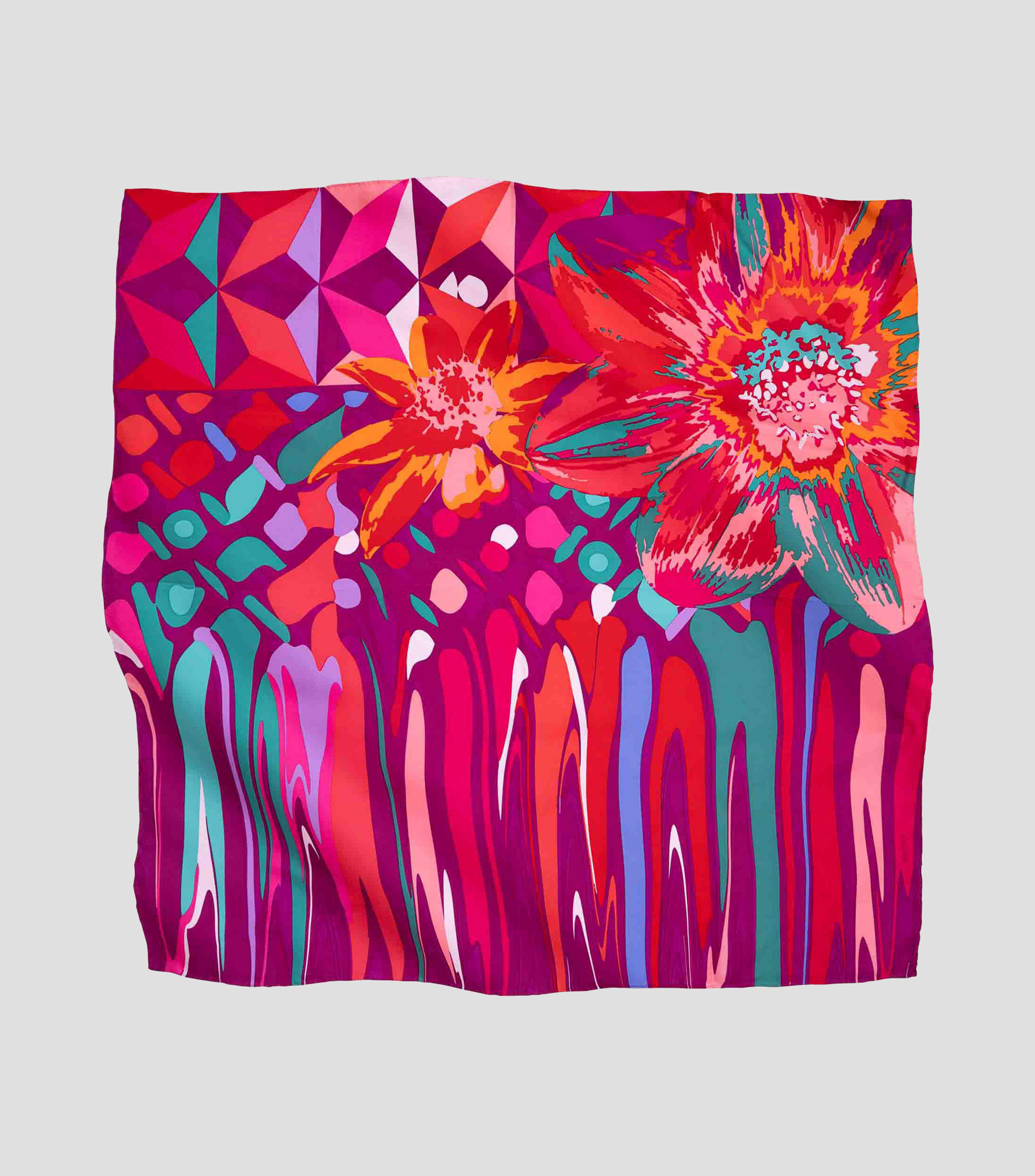 Mascada en seda fucsia estampada Mujer