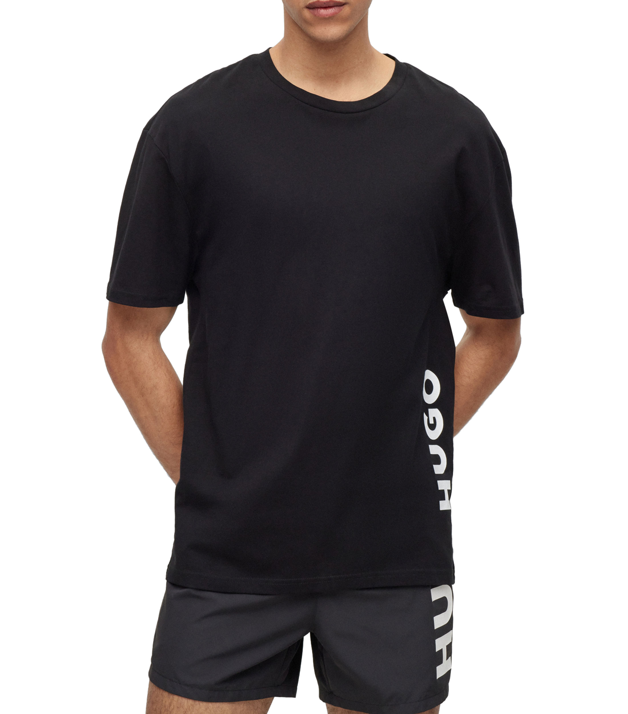 Playera regular fit de algodon con logo vertical Hombre