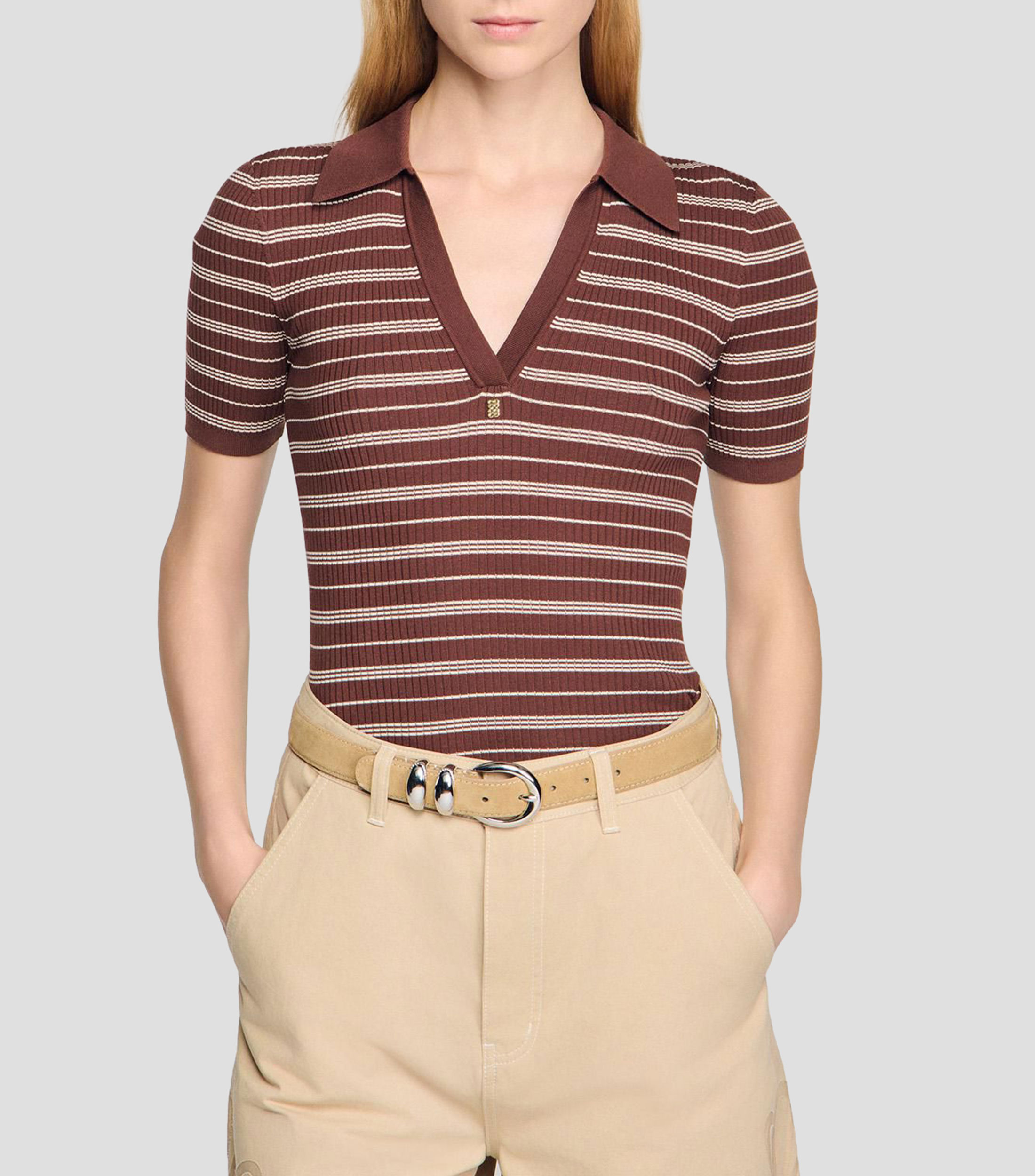 Blusa con rayas manga corta Mujer