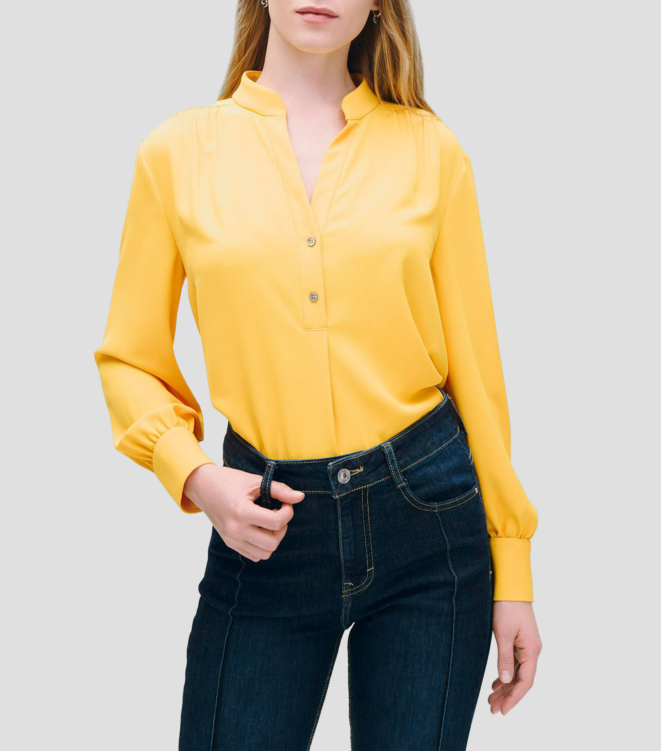 Blusa Amarilla Cuello Mao Escote V Mujer