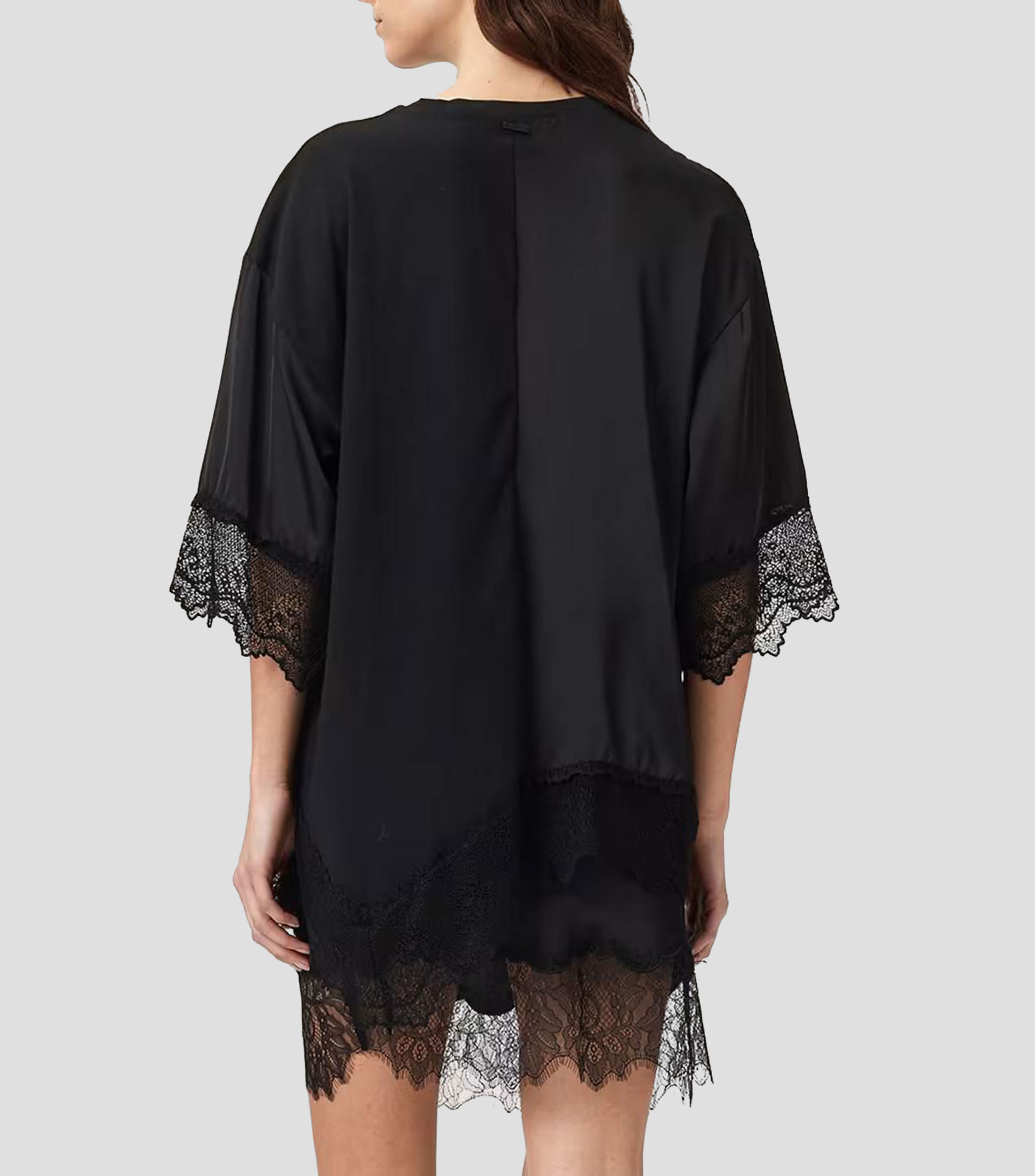 Blusa con encaje manga 3/4 lisa Mujer