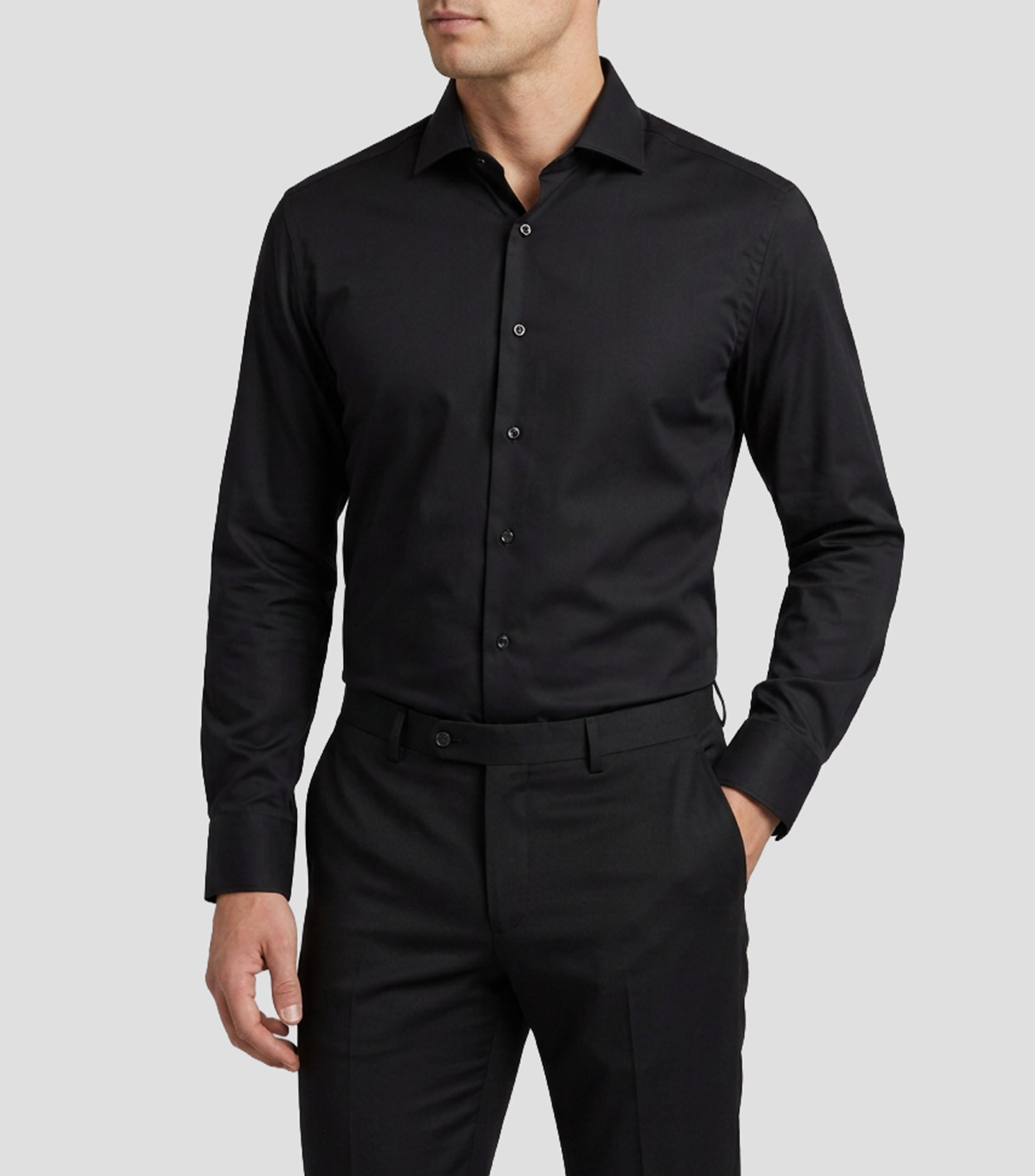 Camisa de vestir lisa manga larga Hombre
