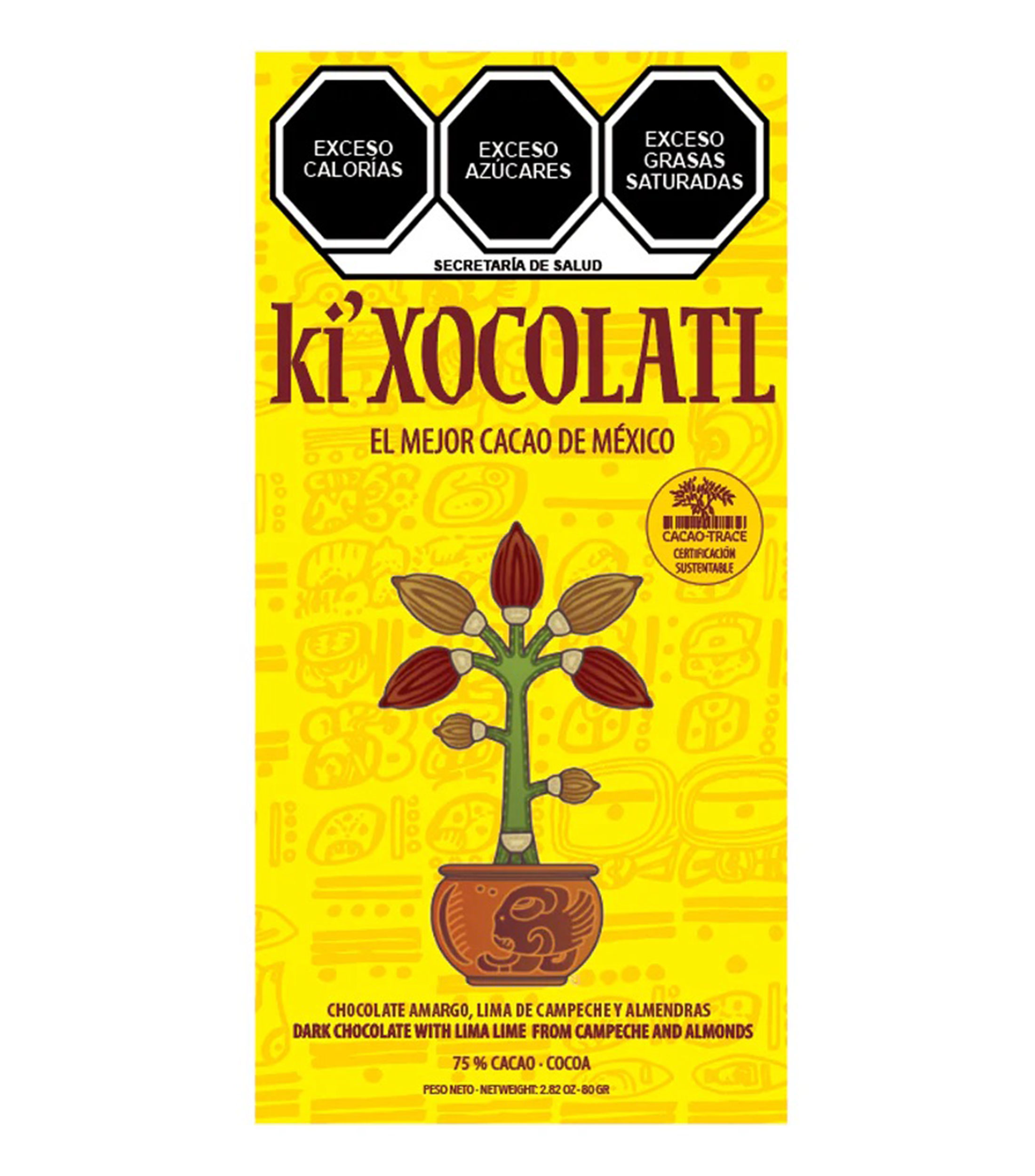 Chocolate amargo con lima de Campeche y almendras, 80 g