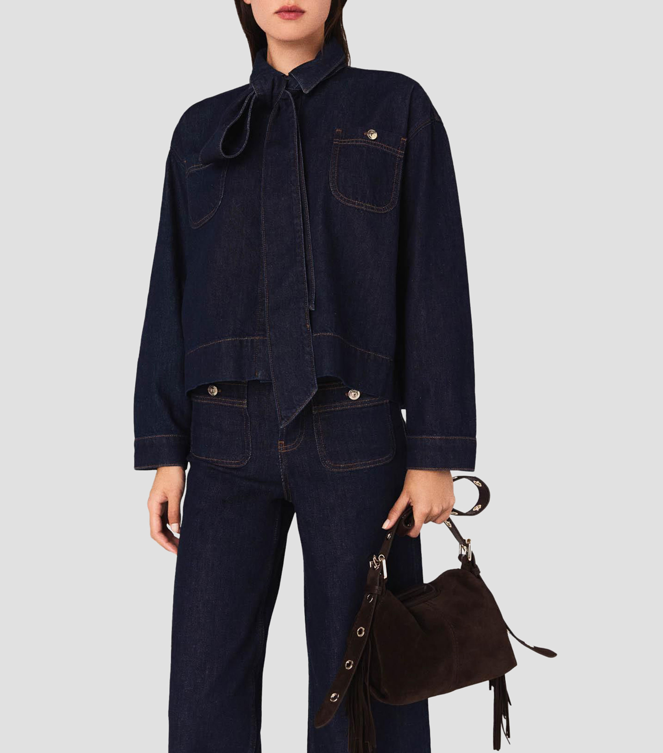 Sudadera Oversize Y2K Para Mujer Con Parches De Mezclilla, Cuello Solapa Y Manga Larga – Estilo Vintage E Informal