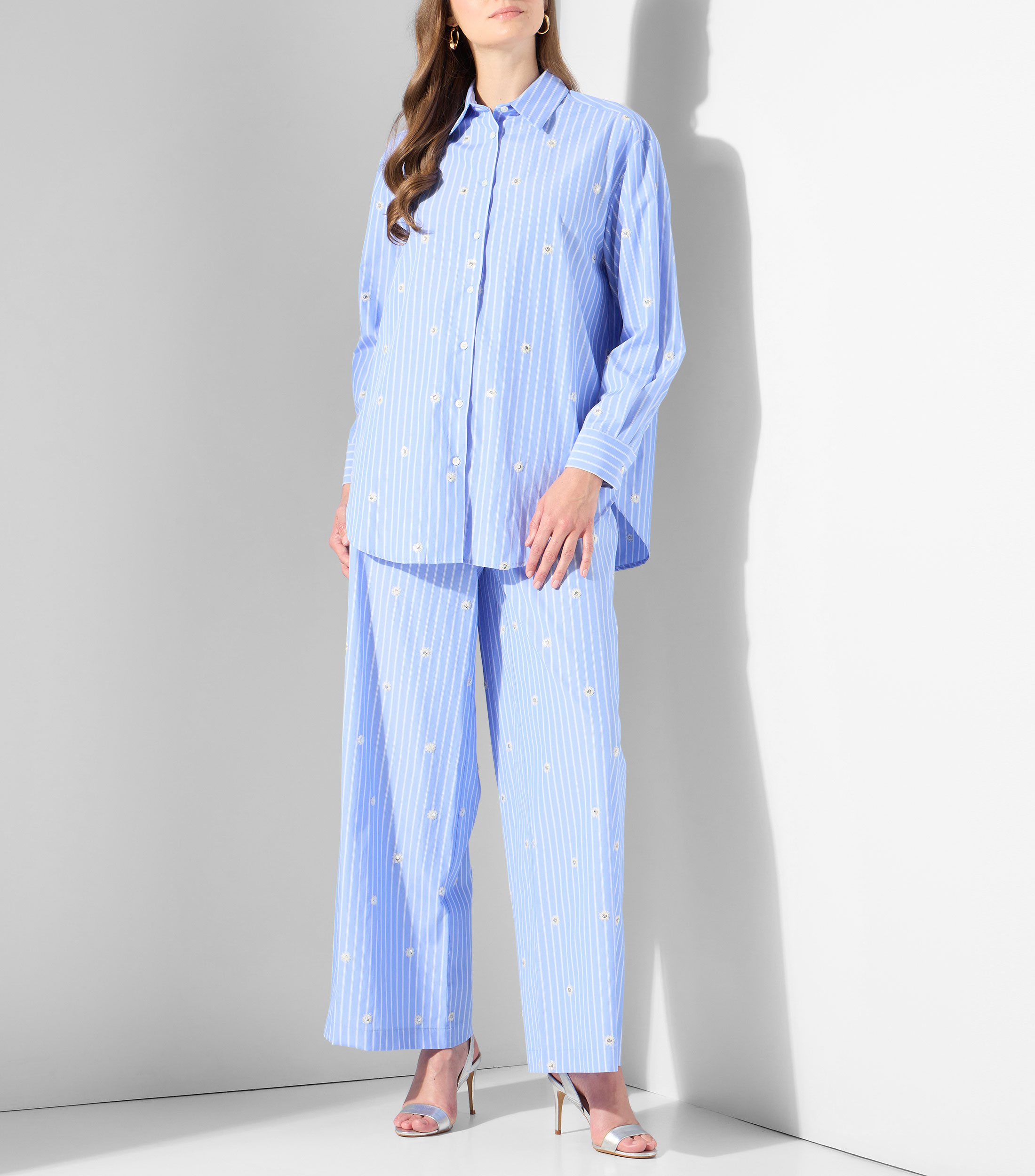 Camisa a rayas manga larga Mujer