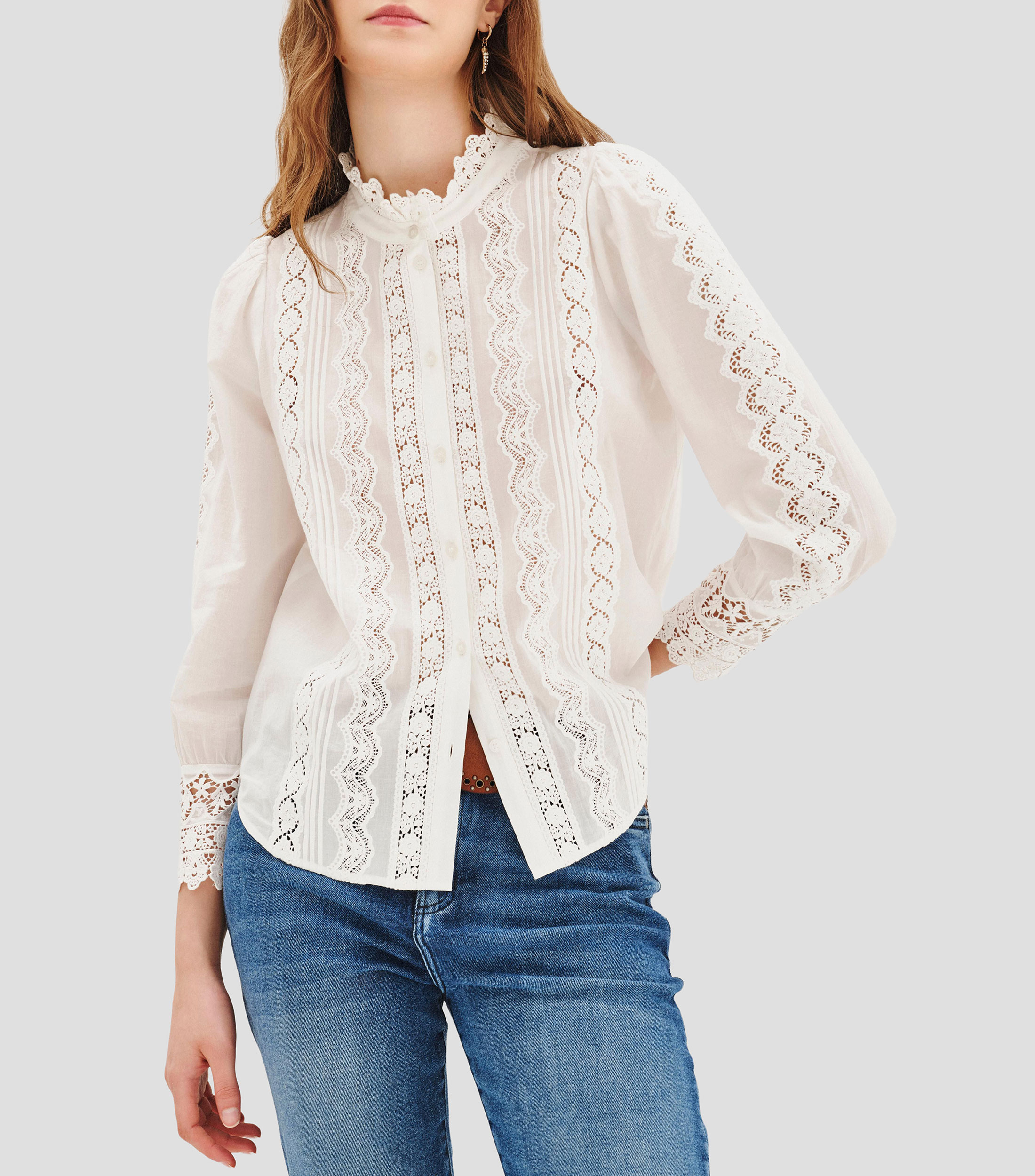 Blusa lisa con detalle decorativo manga larga Mujer