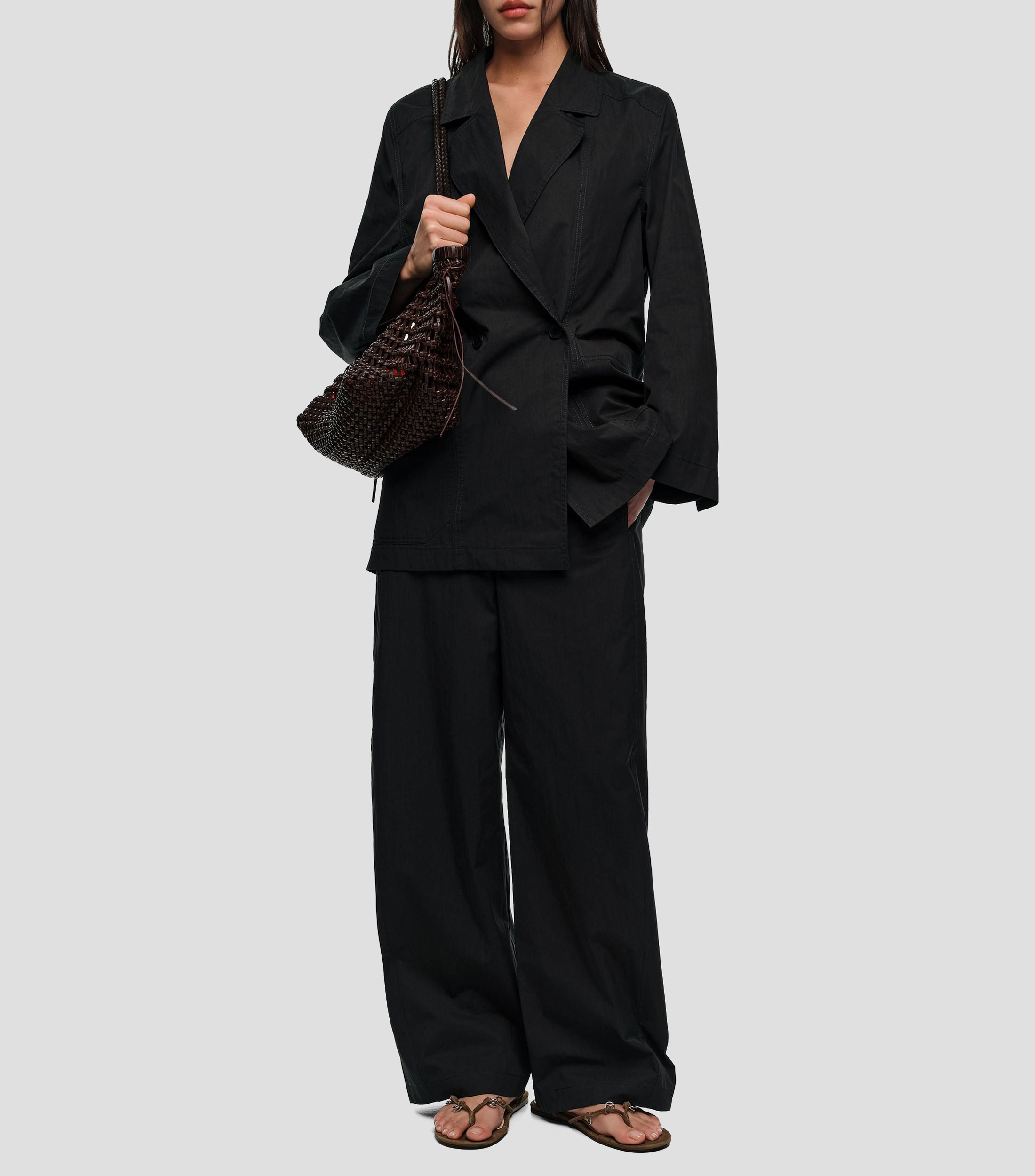 Pantalón barrel pespunteados negro Mujer