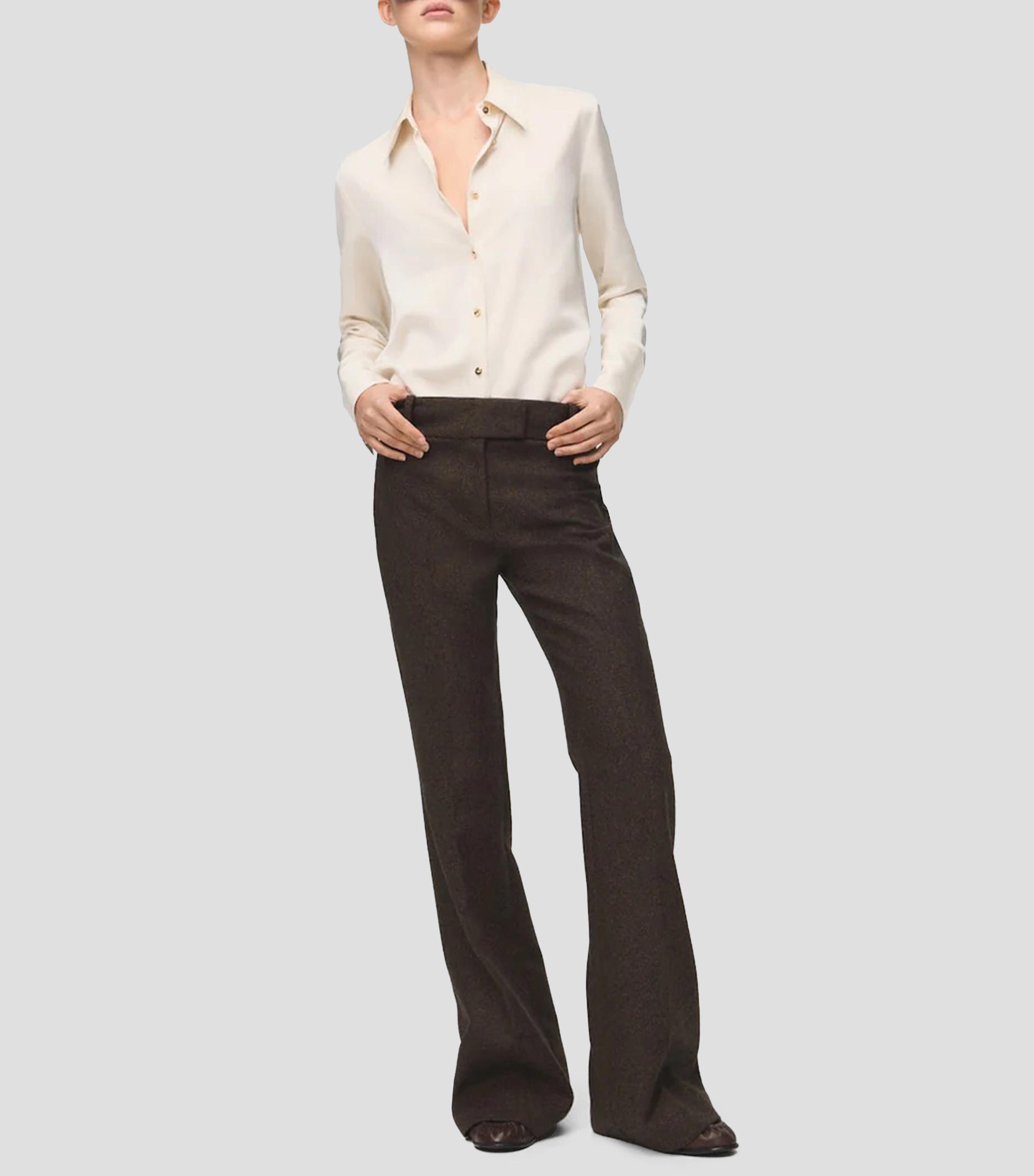Camisa lisa de manga larga Mujer