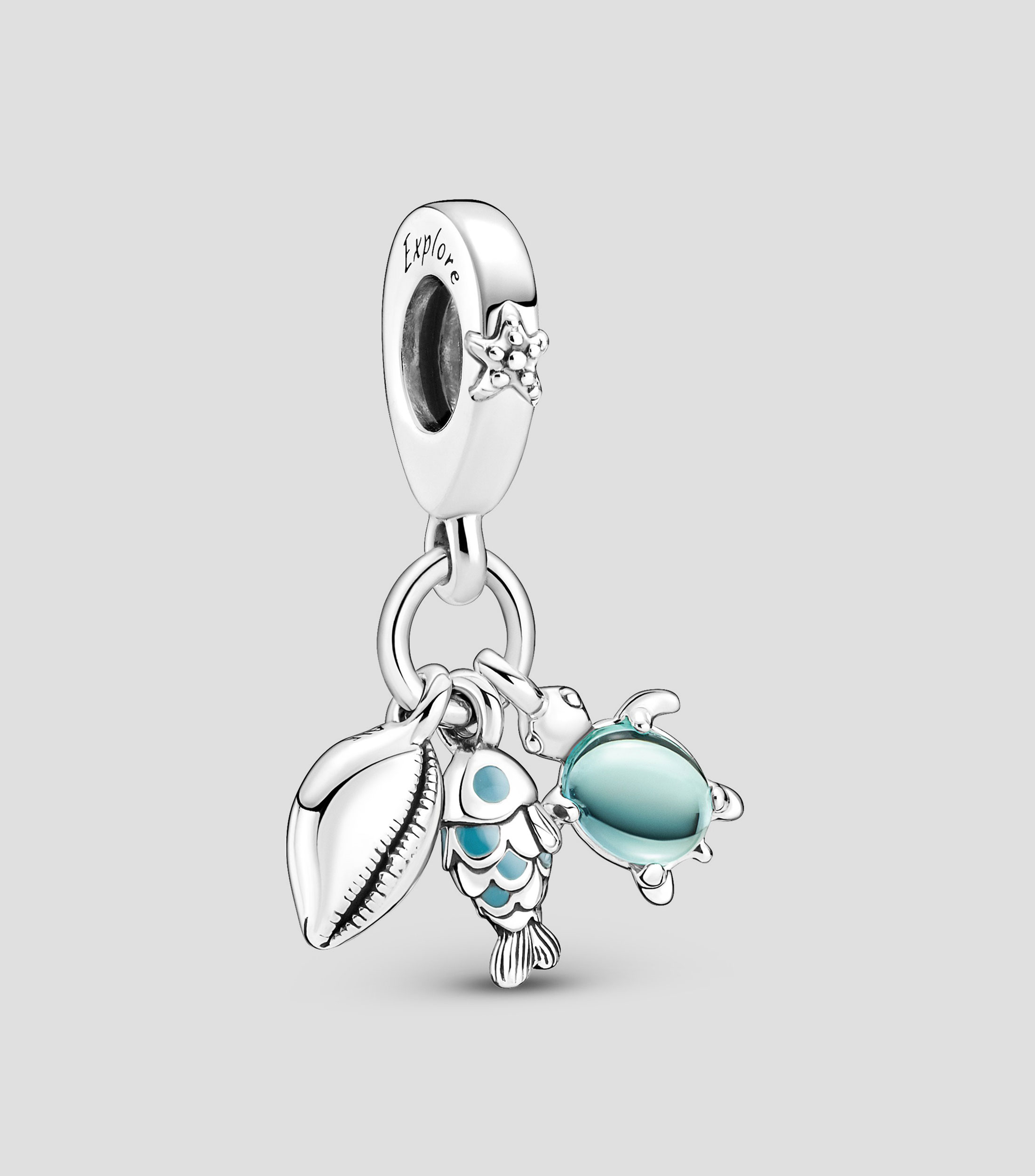 Charm Triple Pescado, Tortuga y Concha en Plata .925 Mujer