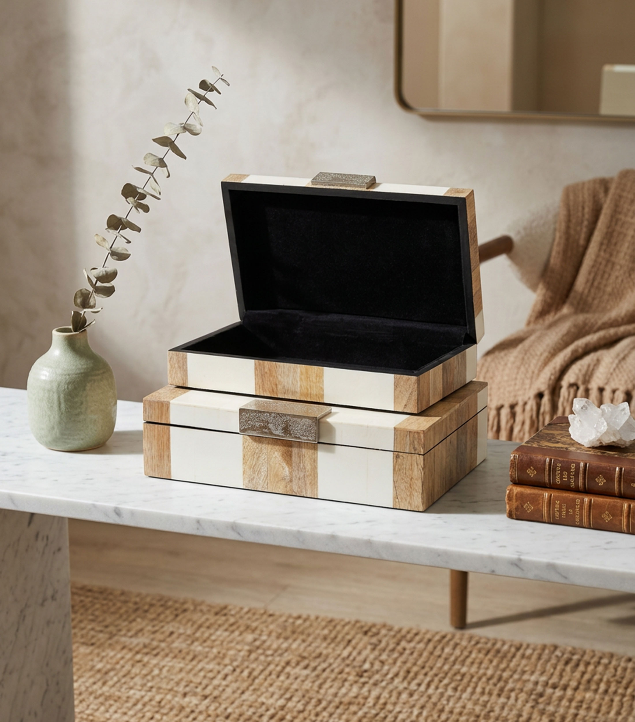 Set 2 cajas decorativas en resina y madera