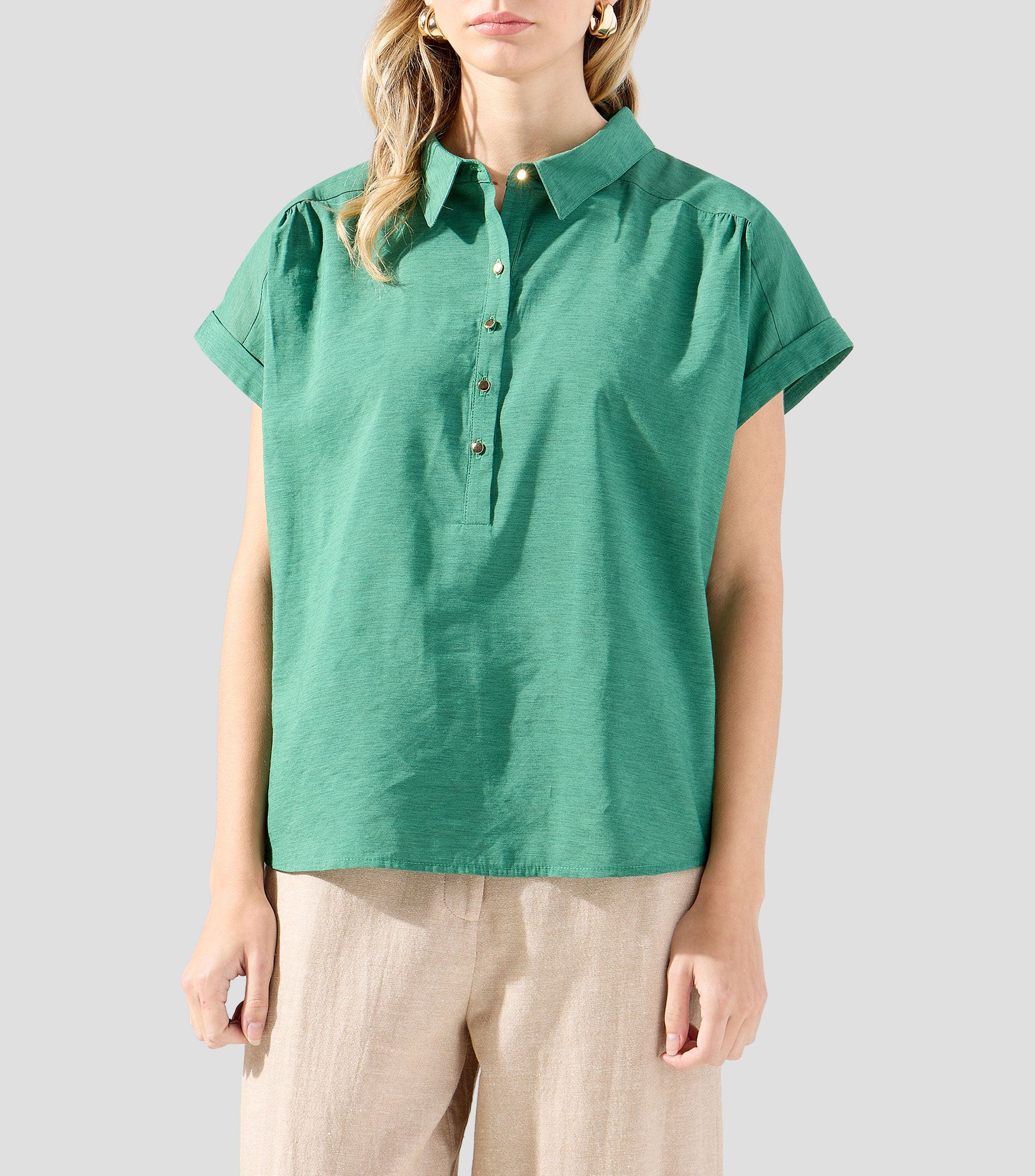 Blusa jaspeada manga corta Mujer
