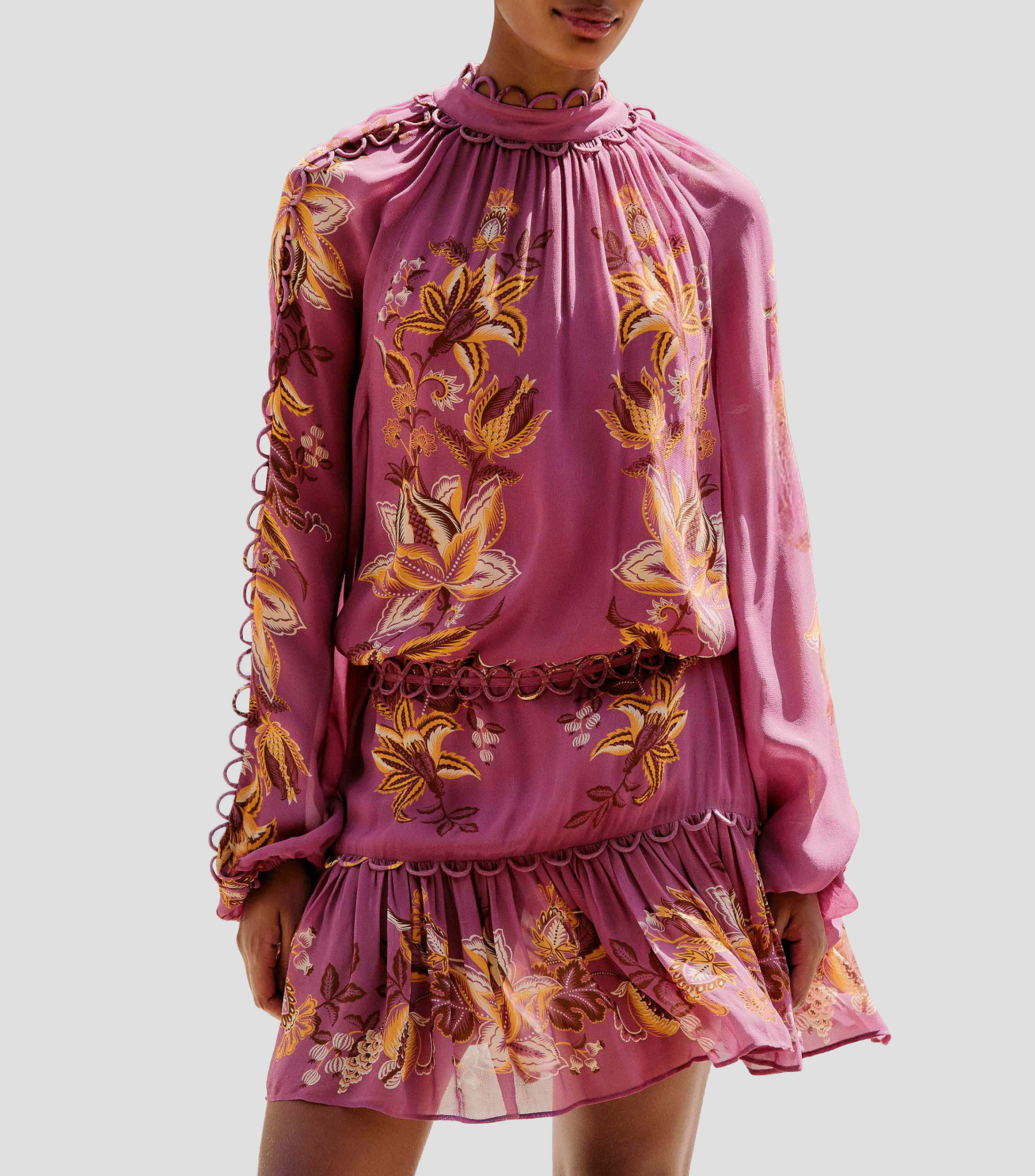 Vestido mini con manga larga estampado Mujer