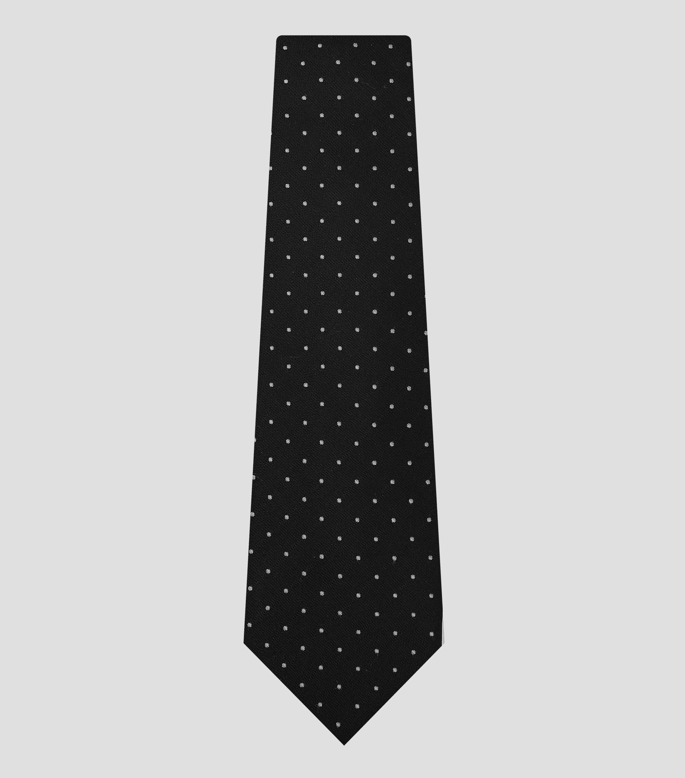 Corbata ancha en seda negra con polkadots