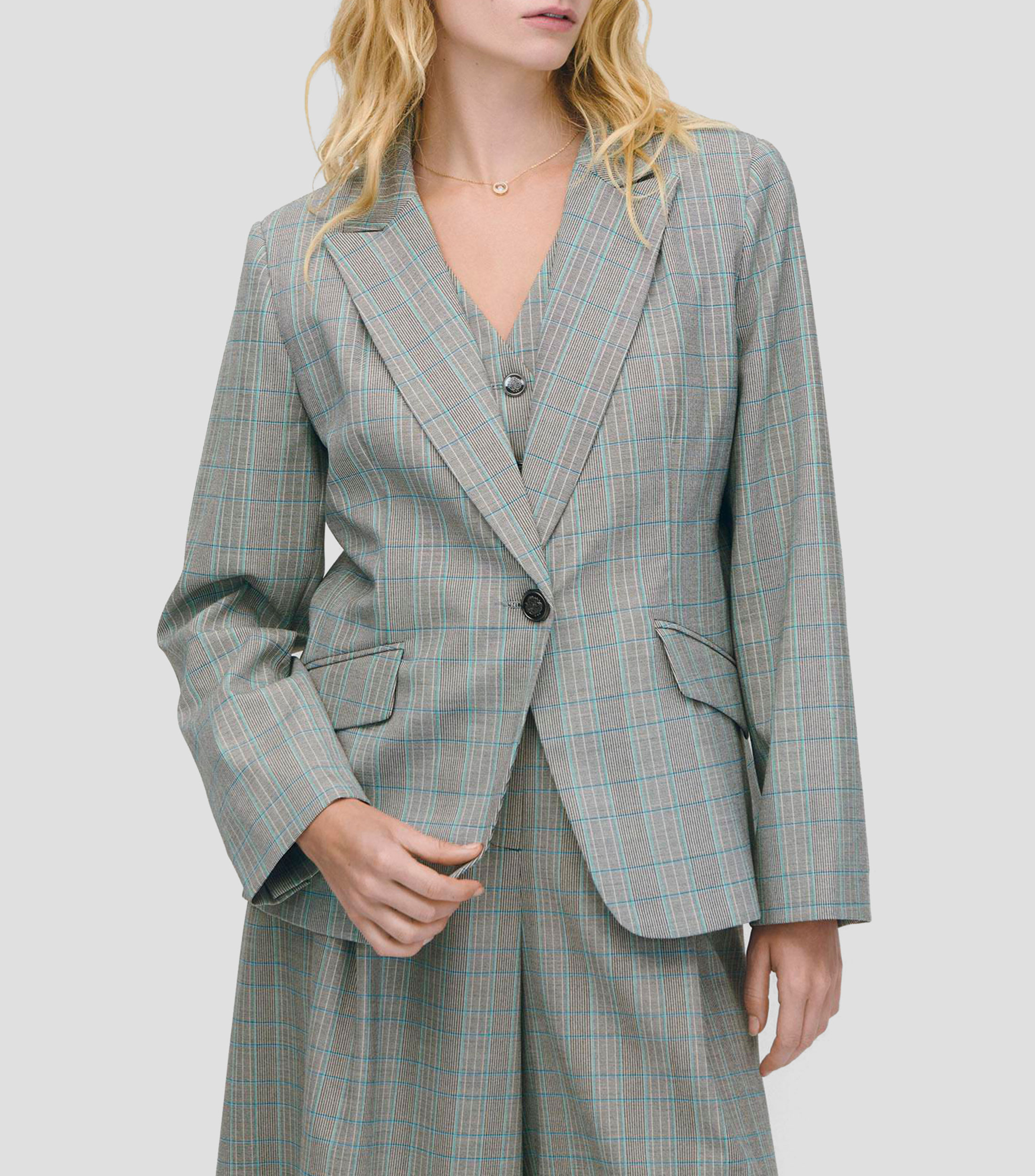 Blazer Cuadro Príncipe De Gales Solapa De Pico Mujer