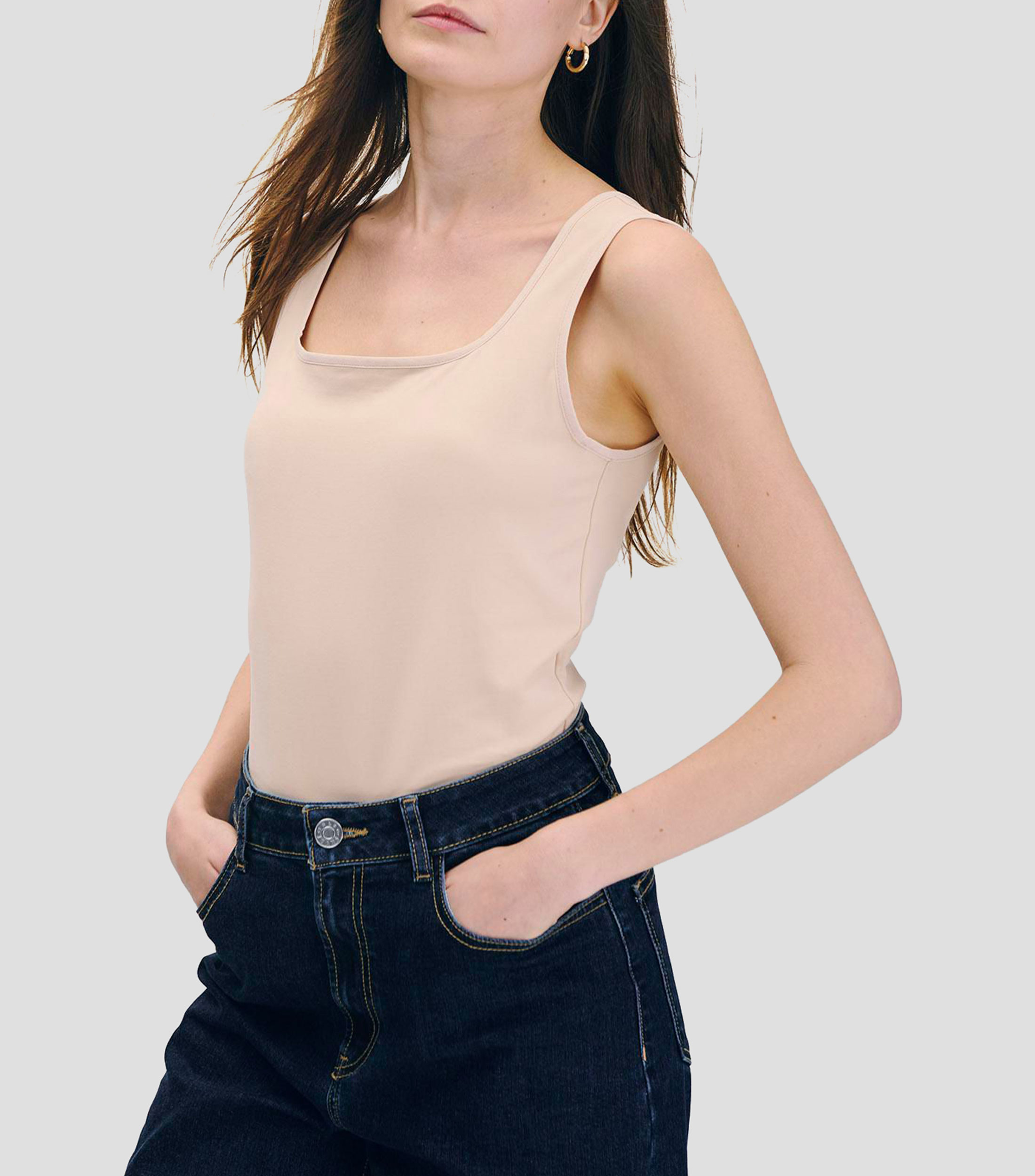 Top Nude Basico Escote Cuadrado Tirante Ancho Mujer