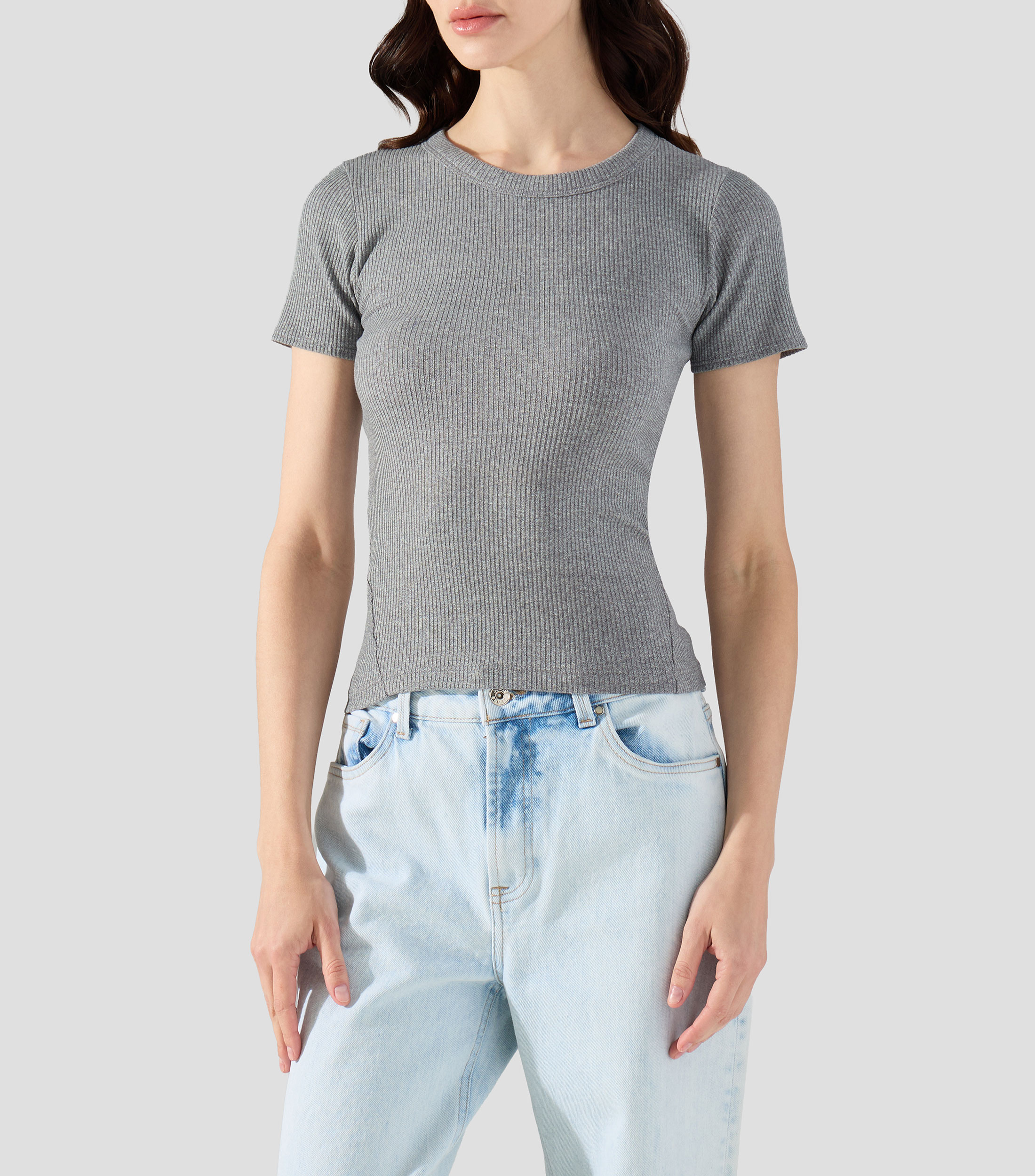 Playera cuello redondo manga corta lisa Mujer