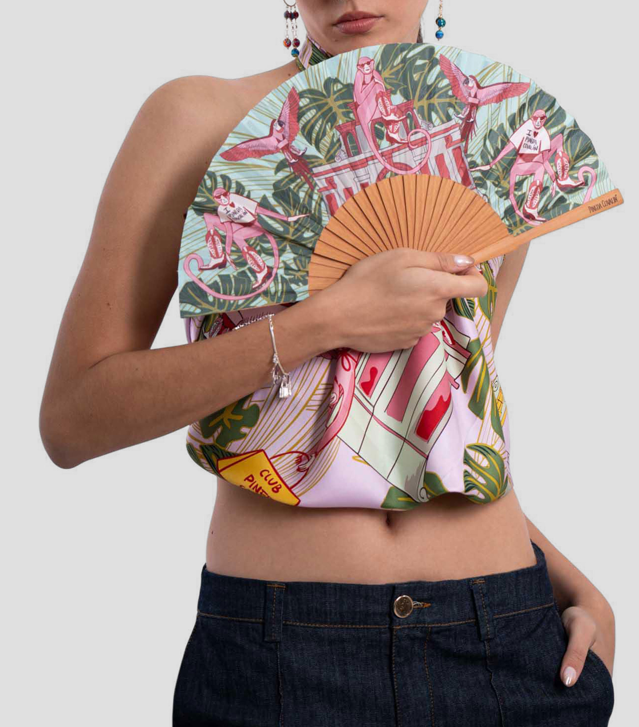 Abanico multicolor Estampado IIK Monos guardianes Mujer
