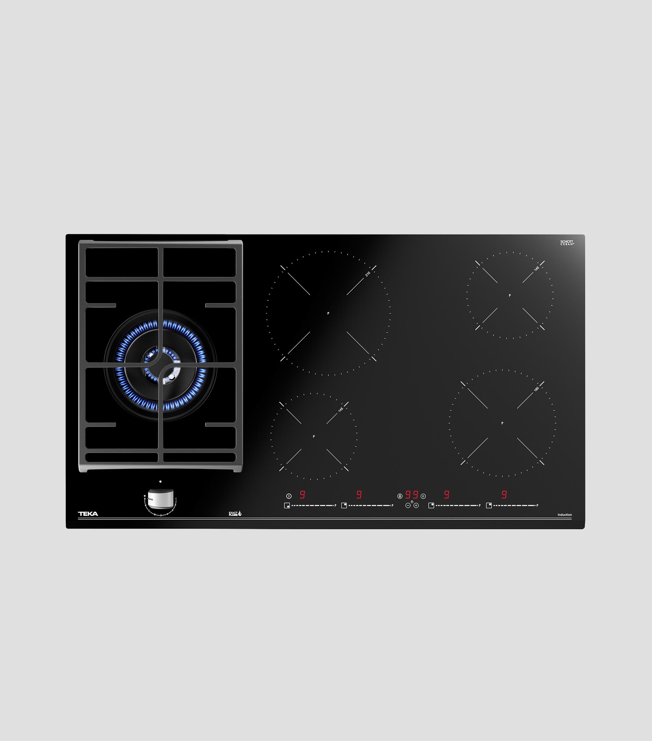 Parrilla de Gas e Induccion 5 Quemadores en vitroceramica