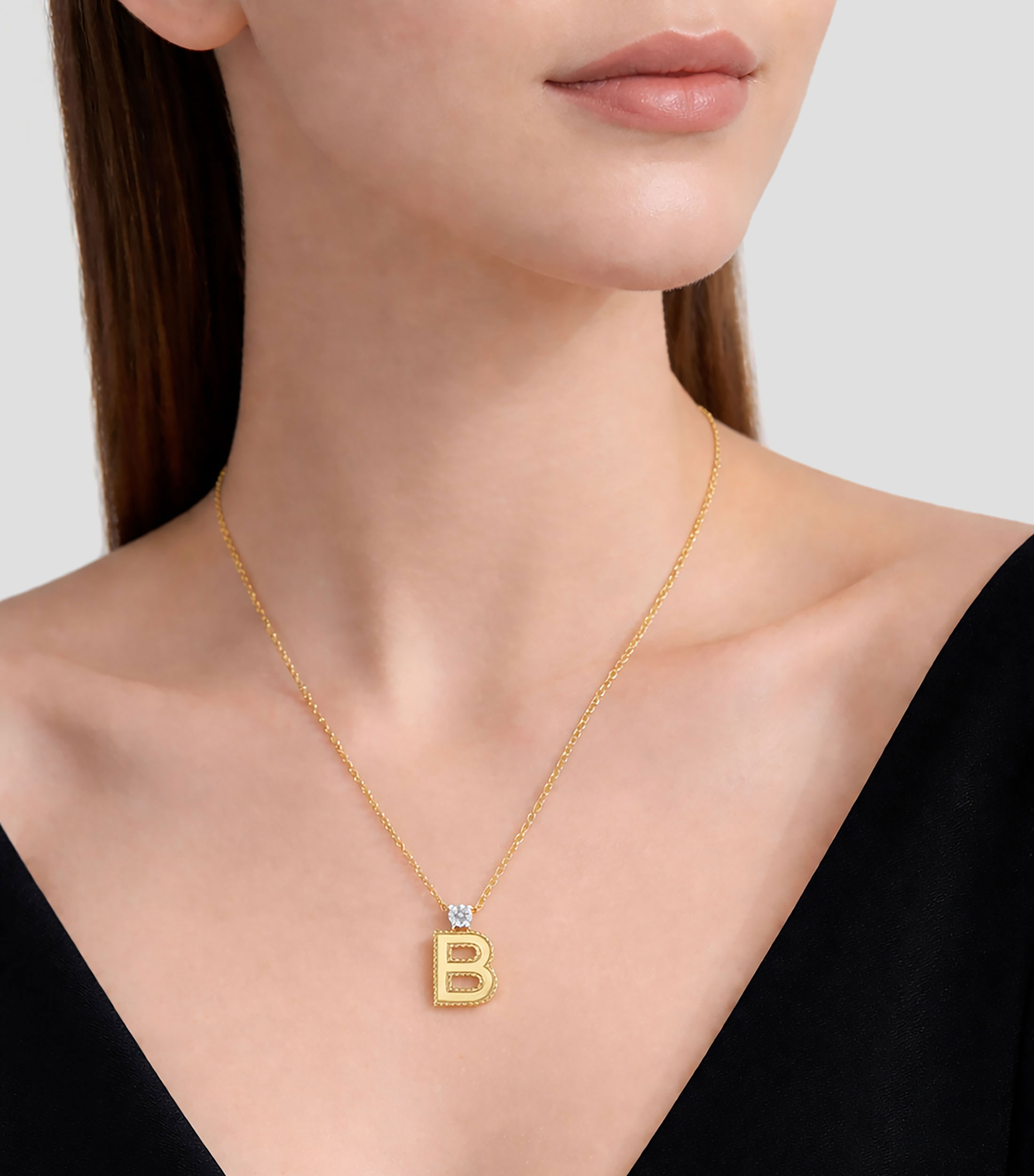 Collar letra quotBquot en oro amarillo de 18 Kilates Princess Mujer