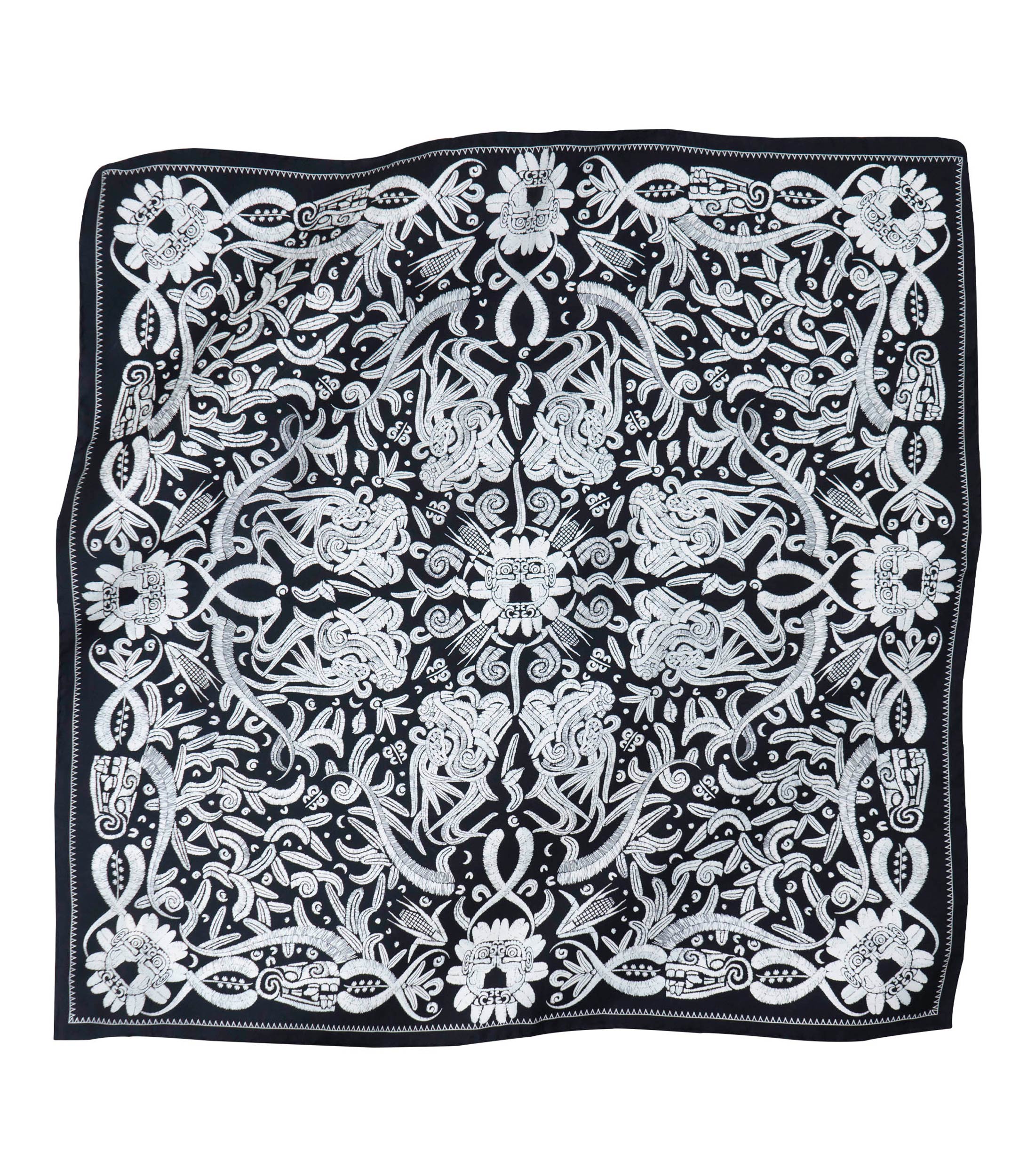 Mascada en seda Quetzalcóatl blanco y negro Mujer