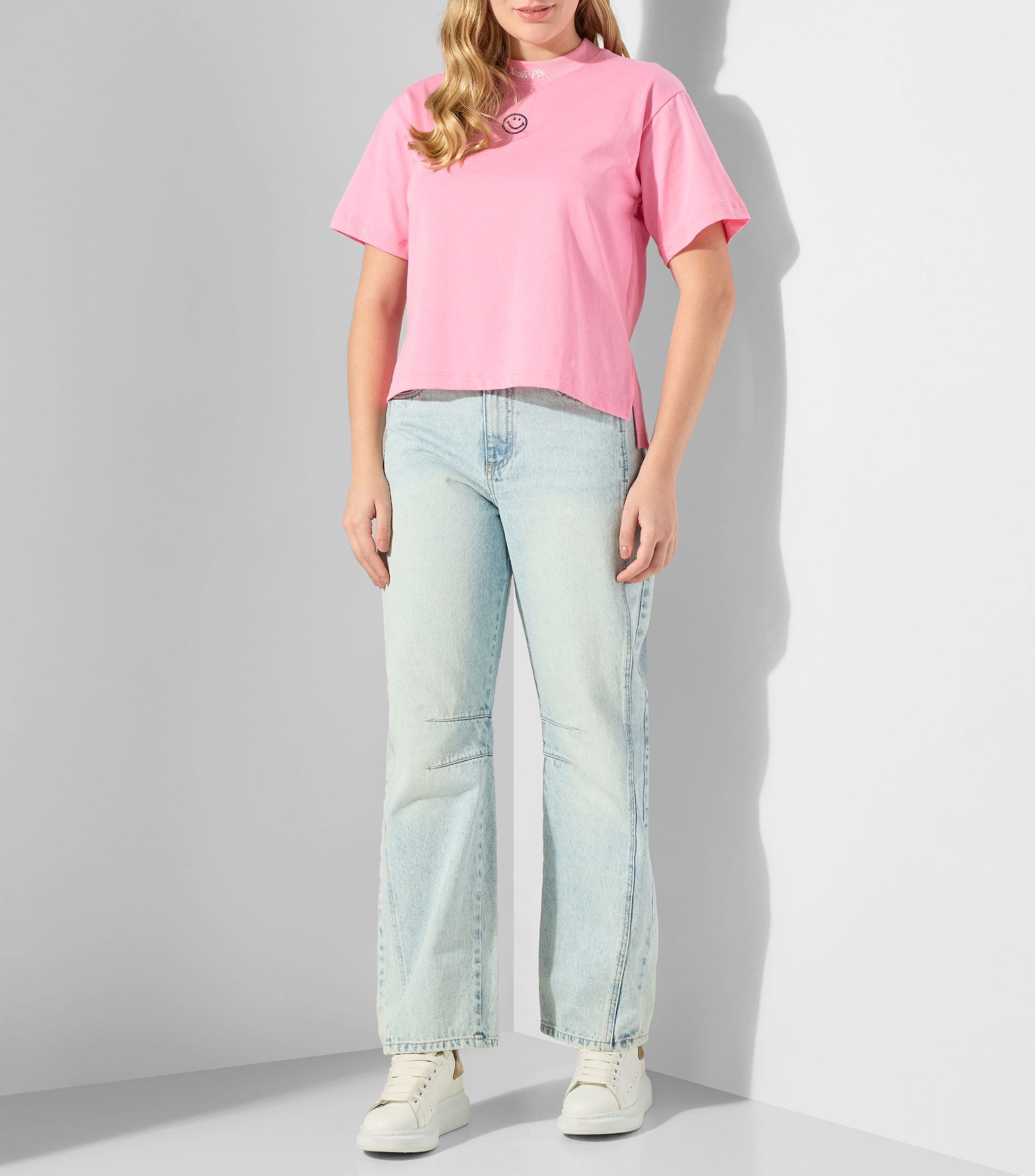 Playera cuello redondo manga corta lisa Mujer