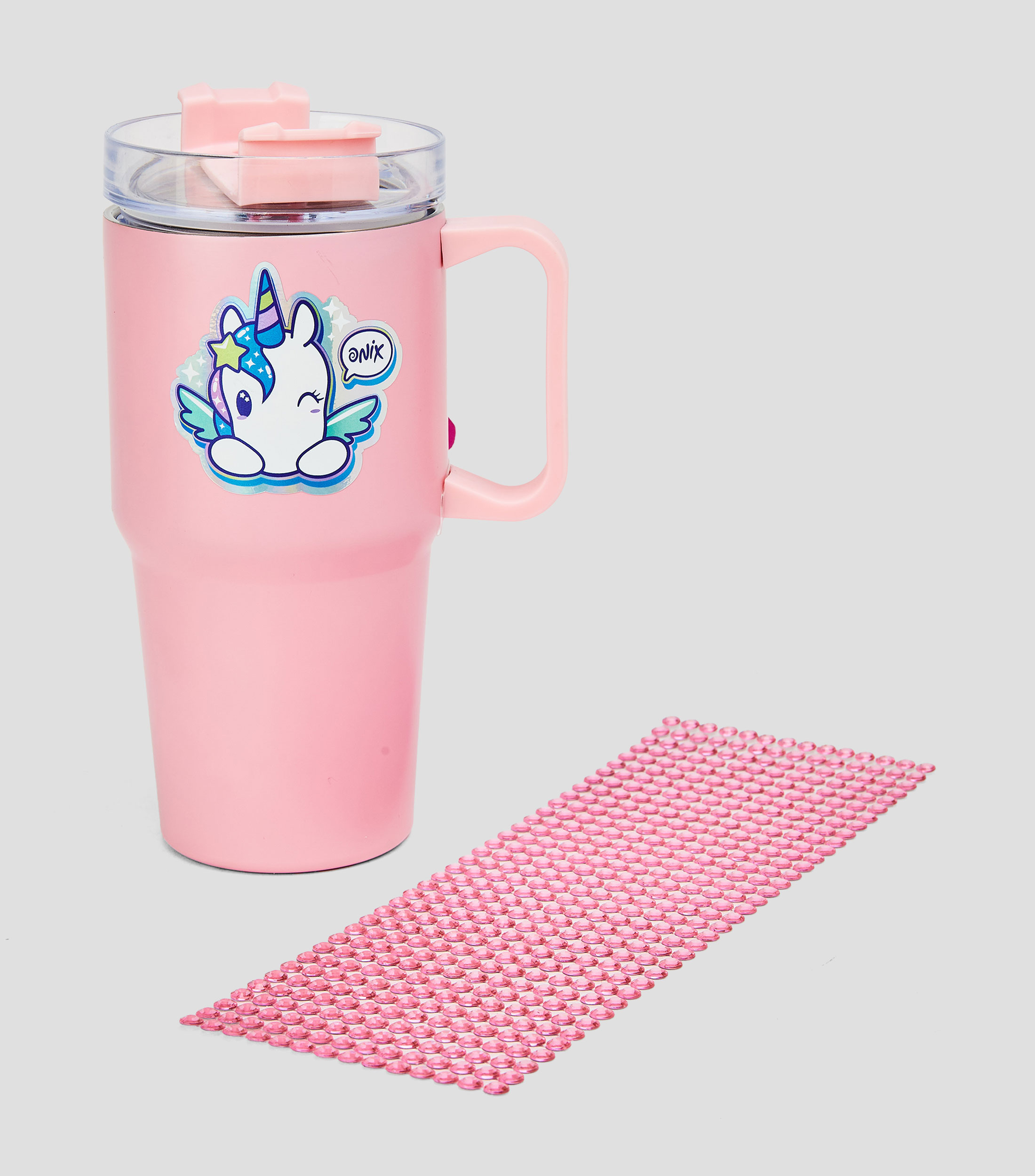 Vaso con tapa Brillos rosa